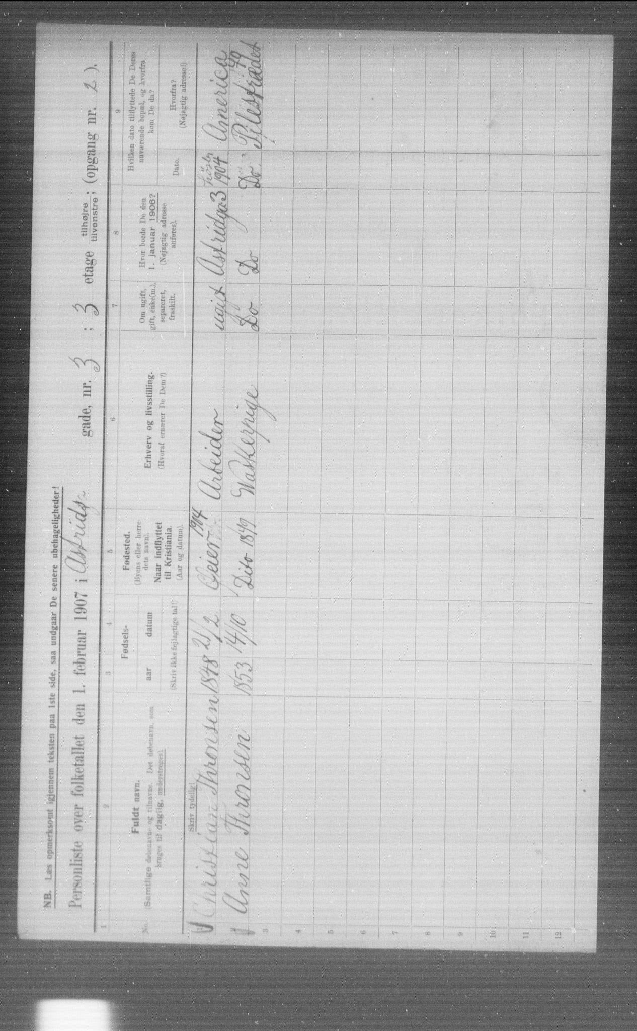 OBA, Municipal Census 1907 for Kristiania, 1907, p. 1337