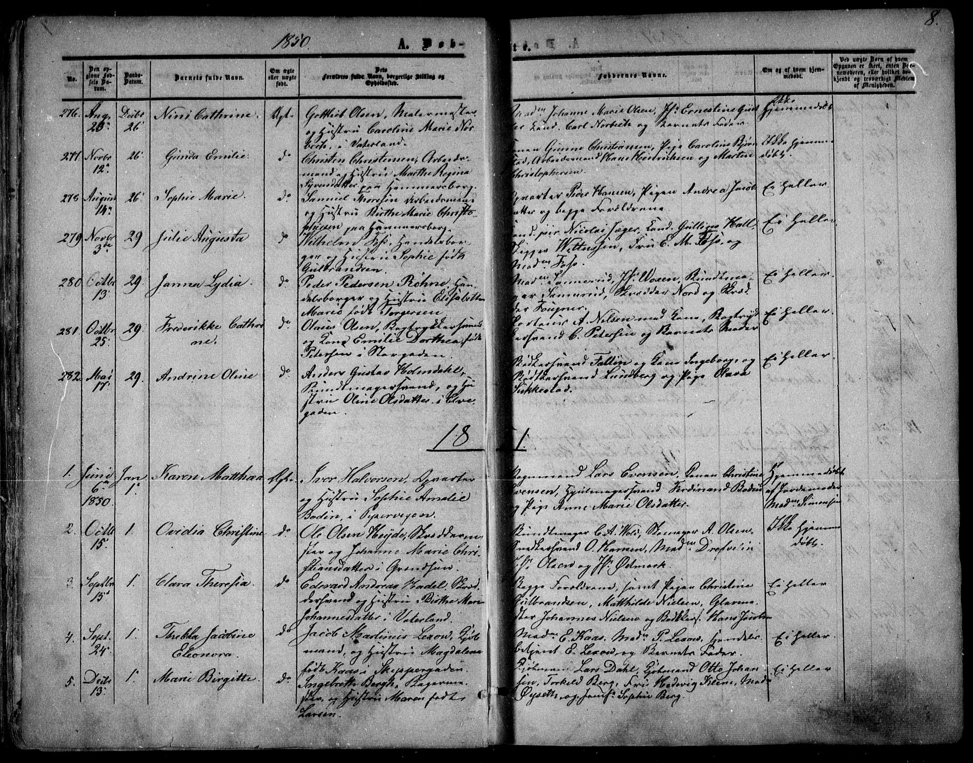 Oslo domkirke Kirkebøker, AV/SAO-A-10752/F/Fa/L0014: Parish register (official) no. 14, 1850-1857, p. 8