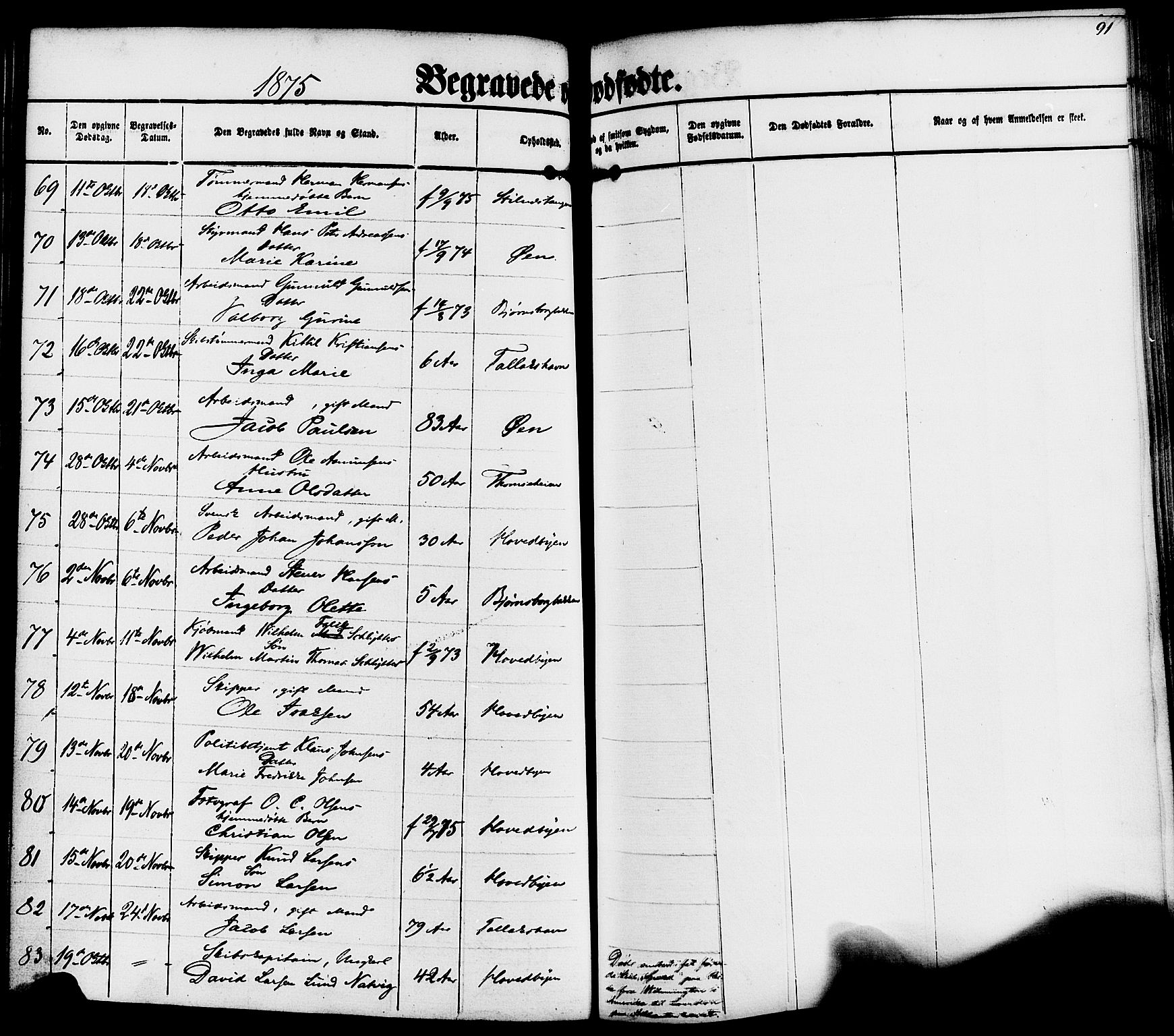 Kragerø kirkebøker, AV/SAKO-A-278/F/Fa/L0010: Parish register (official) no. 10, 1861-1885, p. 91