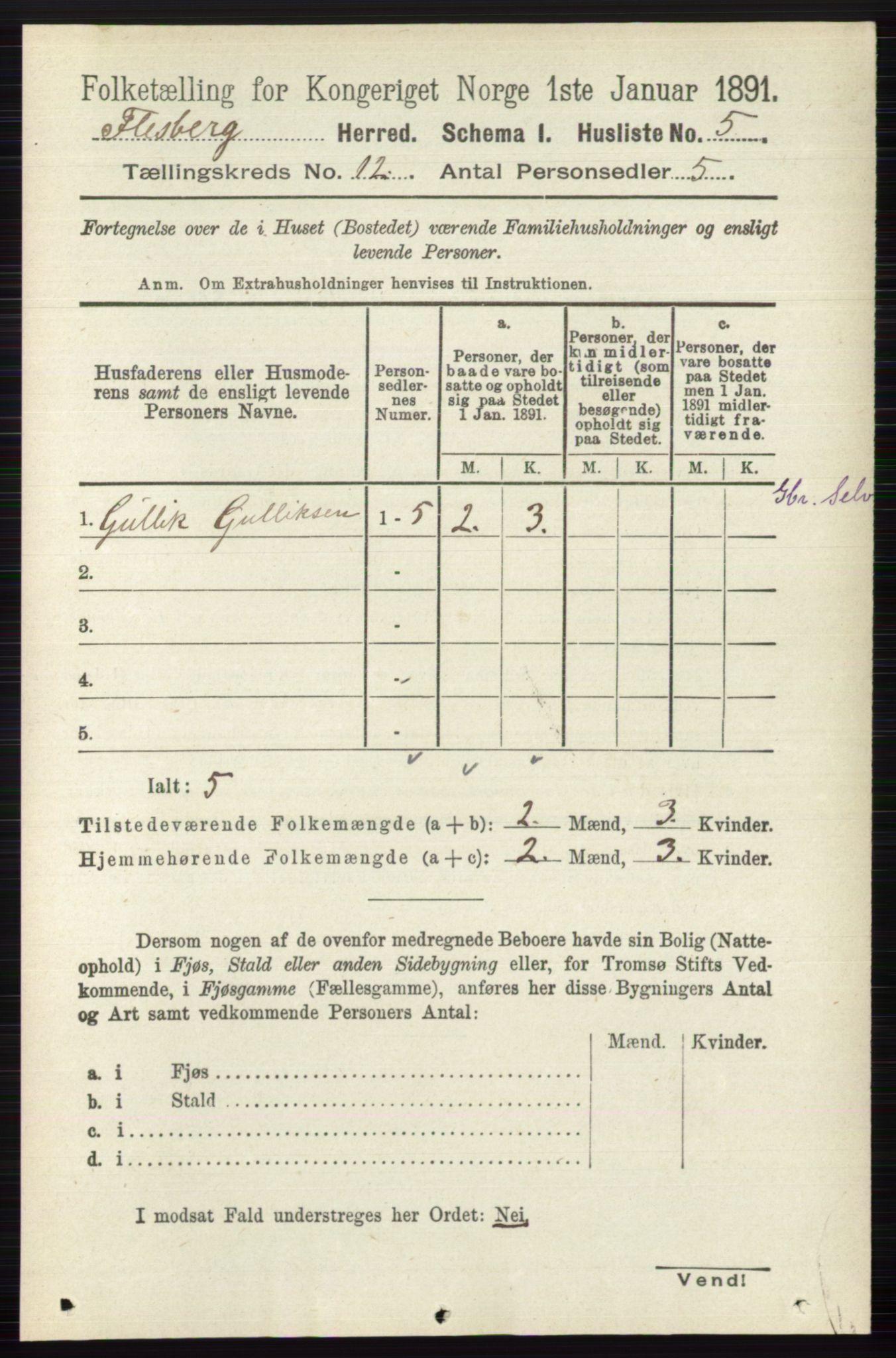 RA, 1891 census for 0631 Flesberg, 1891, p. 2073