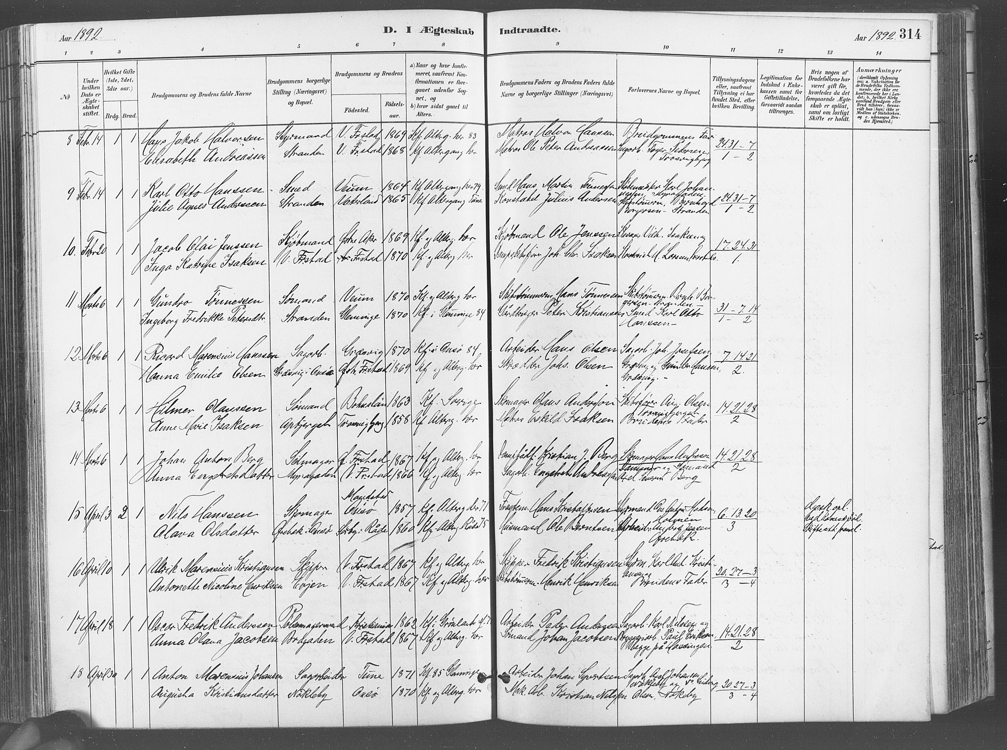 Fredrikstad domkirkes prestekontor Kirkebøker, AV/SAO-A-10906/G/Ga/L0003: Parish register (copy) no. 3, 1880-1900, p. 314