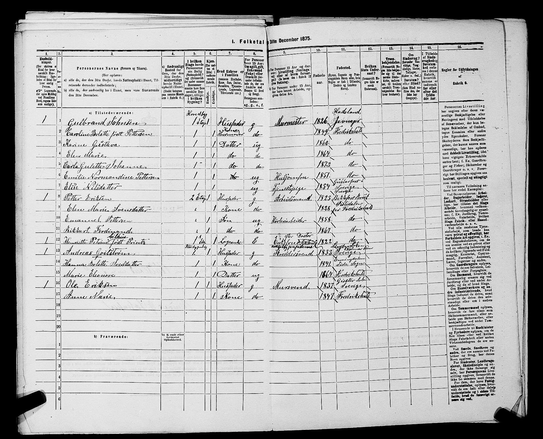 RA, 1875 census for 0101P Fredrikshald, 1875, p. 1010