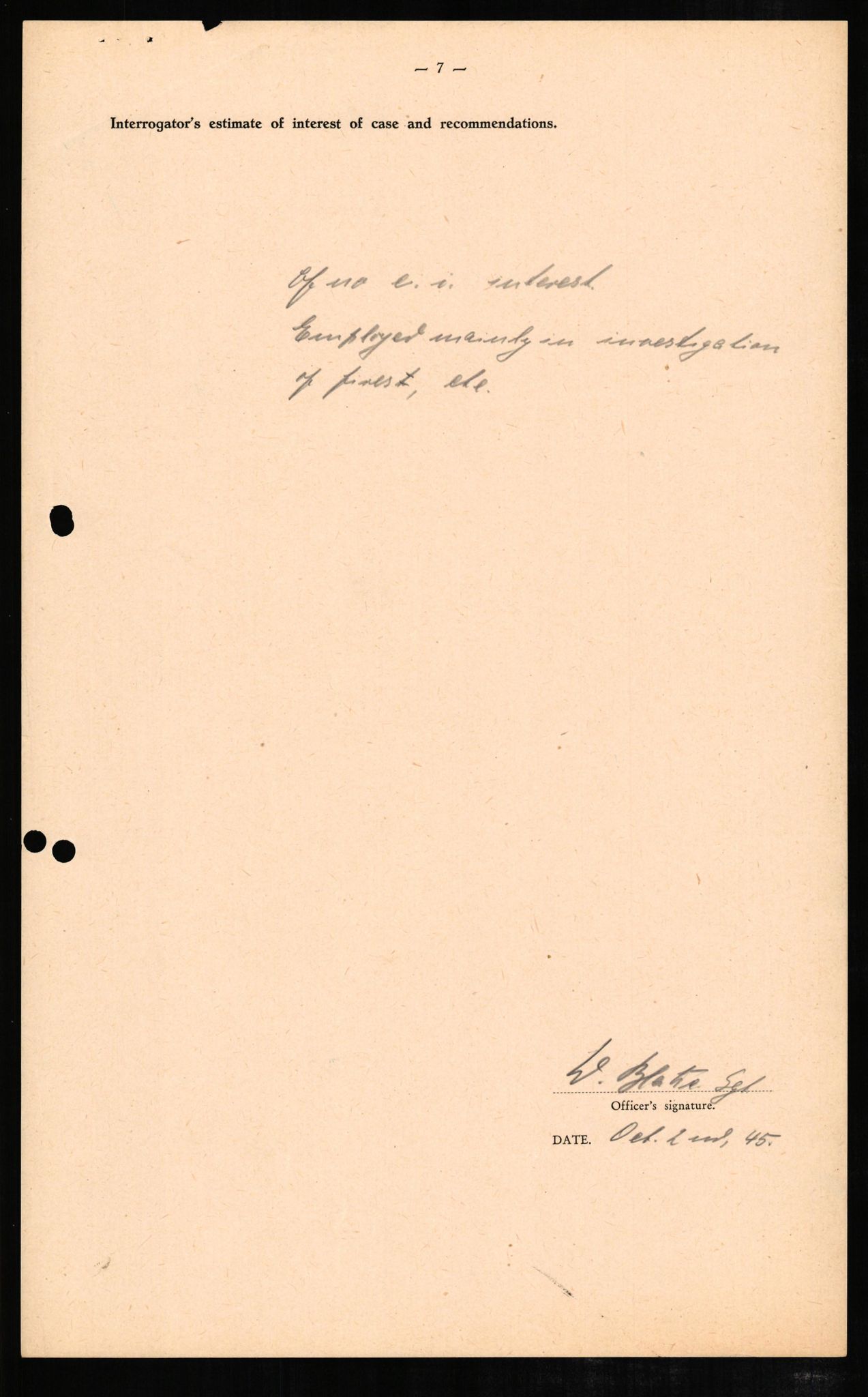 Forsvaret, Forsvarets overkommando II, RA/RAFA-3915/D/Db/L0007: CI Questionaires. Tyske okkupasjonsstyrker i Norge. Tyskere., 1945-1946, p. 47