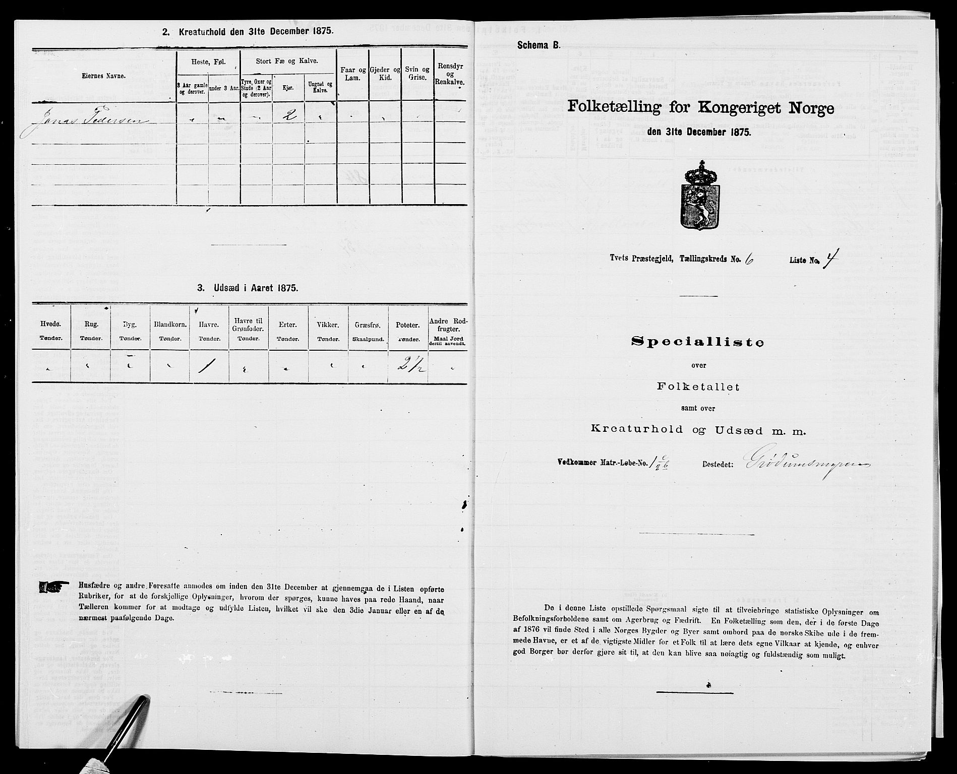 SAK, 1875 census for 1013P Tveit, 1875, p. 773