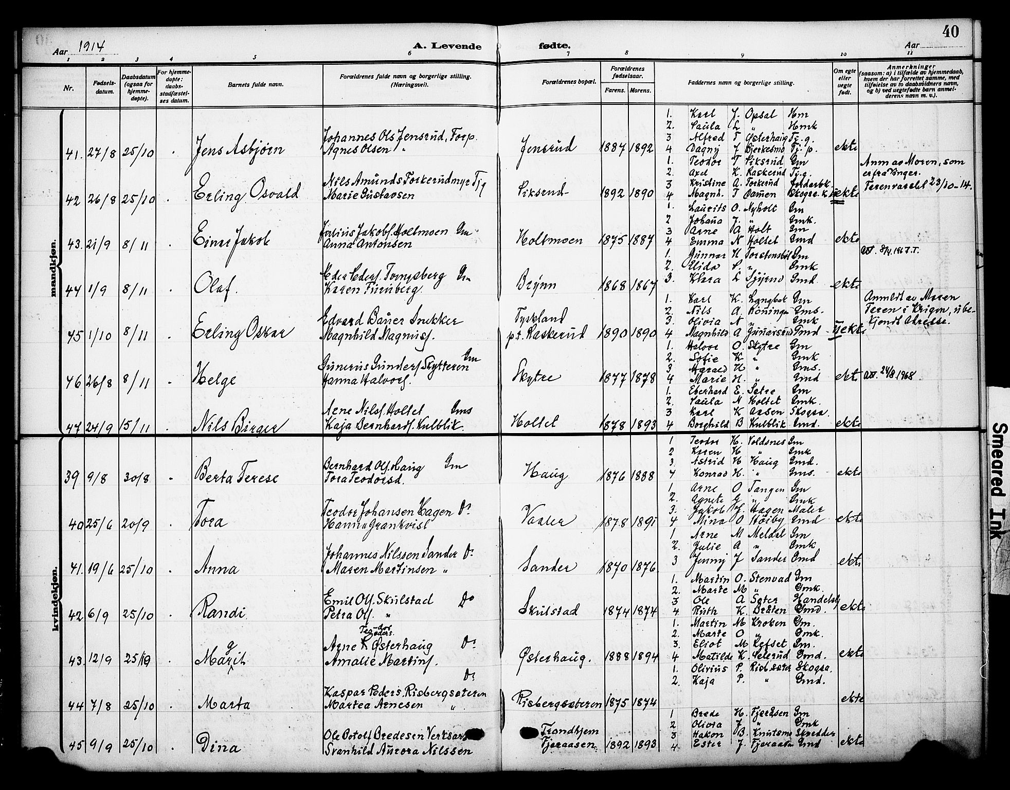 Grue prestekontor, AV/SAH-PREST-036/H/Ha/Haa/L0015: Parish register (official) no. 15, 1911-1922, p. 40