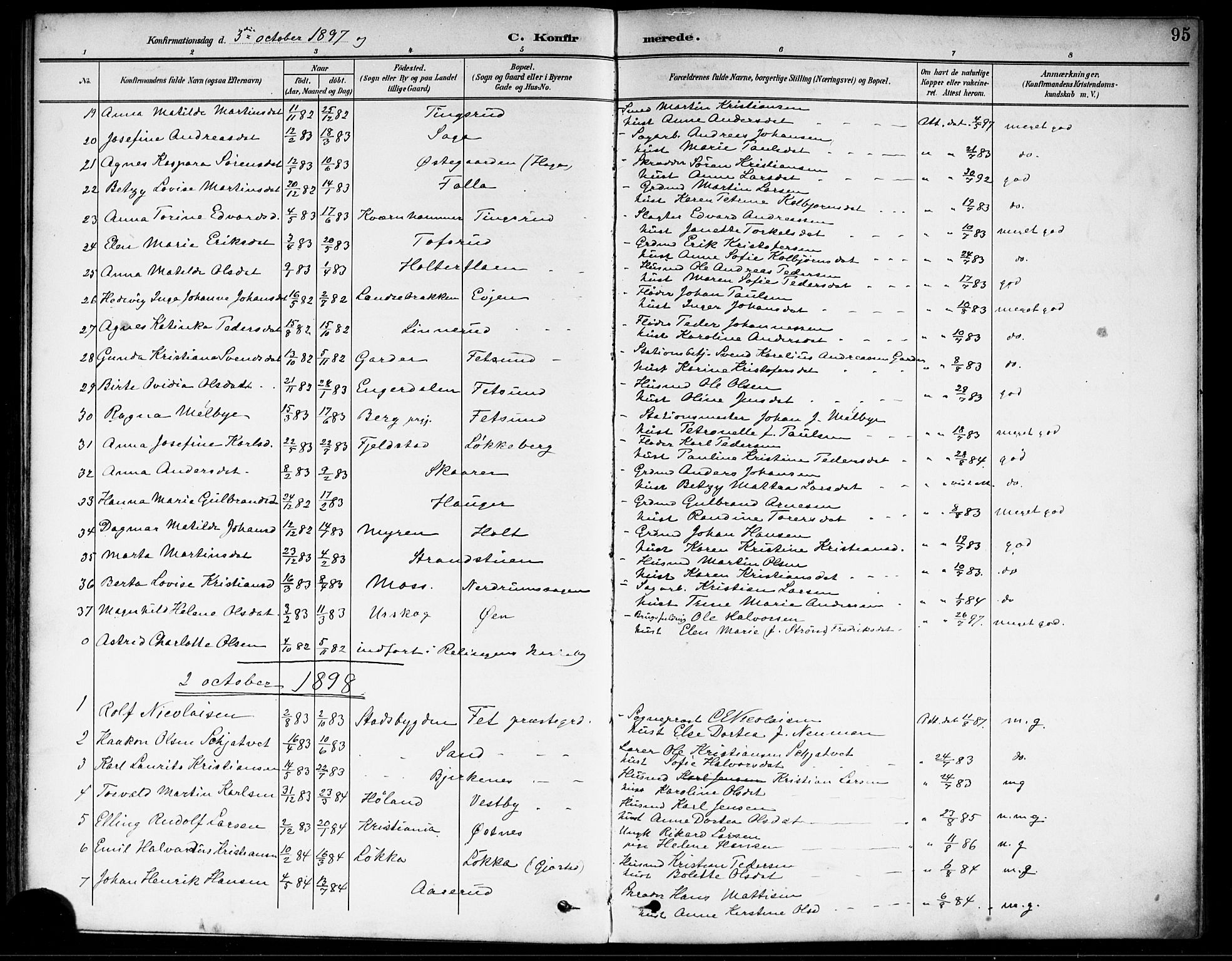 Fet prestekontor Kirkebøker, SAO/A-10370a/F/Fa/L0015: Parish register (official) no. I 15, 1892-1904, p. 95