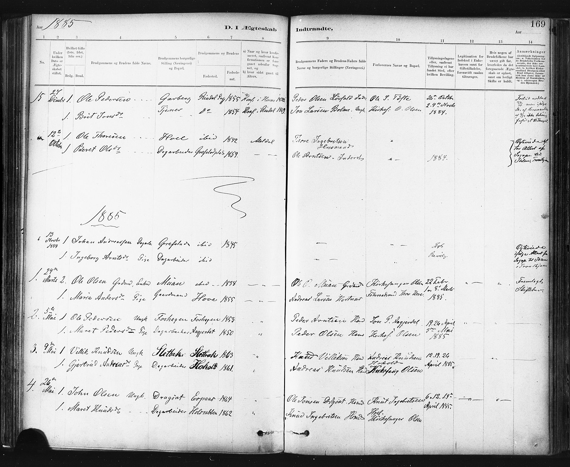 Ministerialprotokoller, klokkerbøker og fødselsregistre - Sør-Trøndelag, SAT/A-1456/672/L0857: Parish register (official) no. 672A09, 1882-1893, p. 169