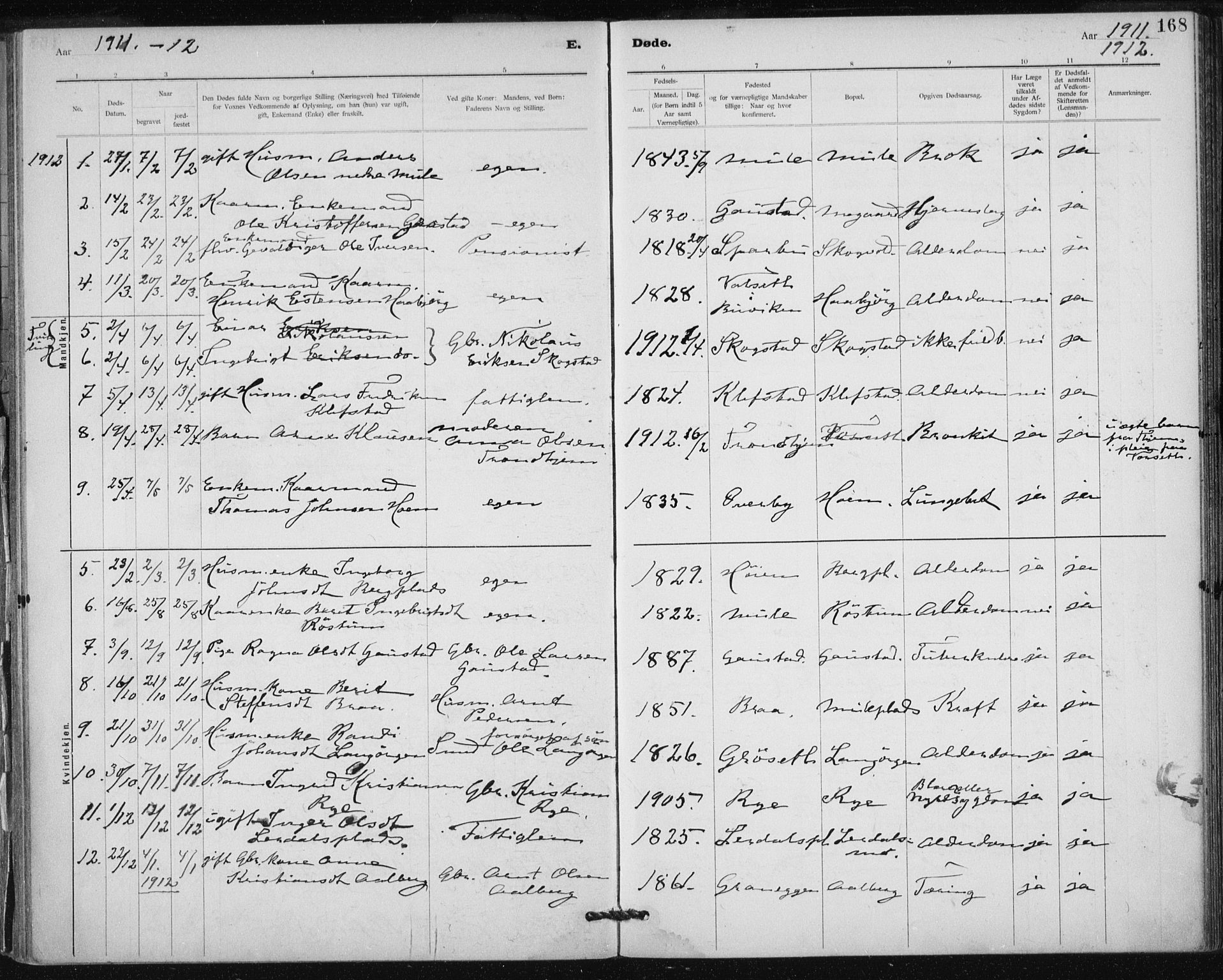 Ministerialprotokoller, klokkerbøker og fødselsregistre - Sør-Trøndelag, SAT/A-1456/612/L0381: Parish register (official) no. 612A13, 1907-1923, p. 168