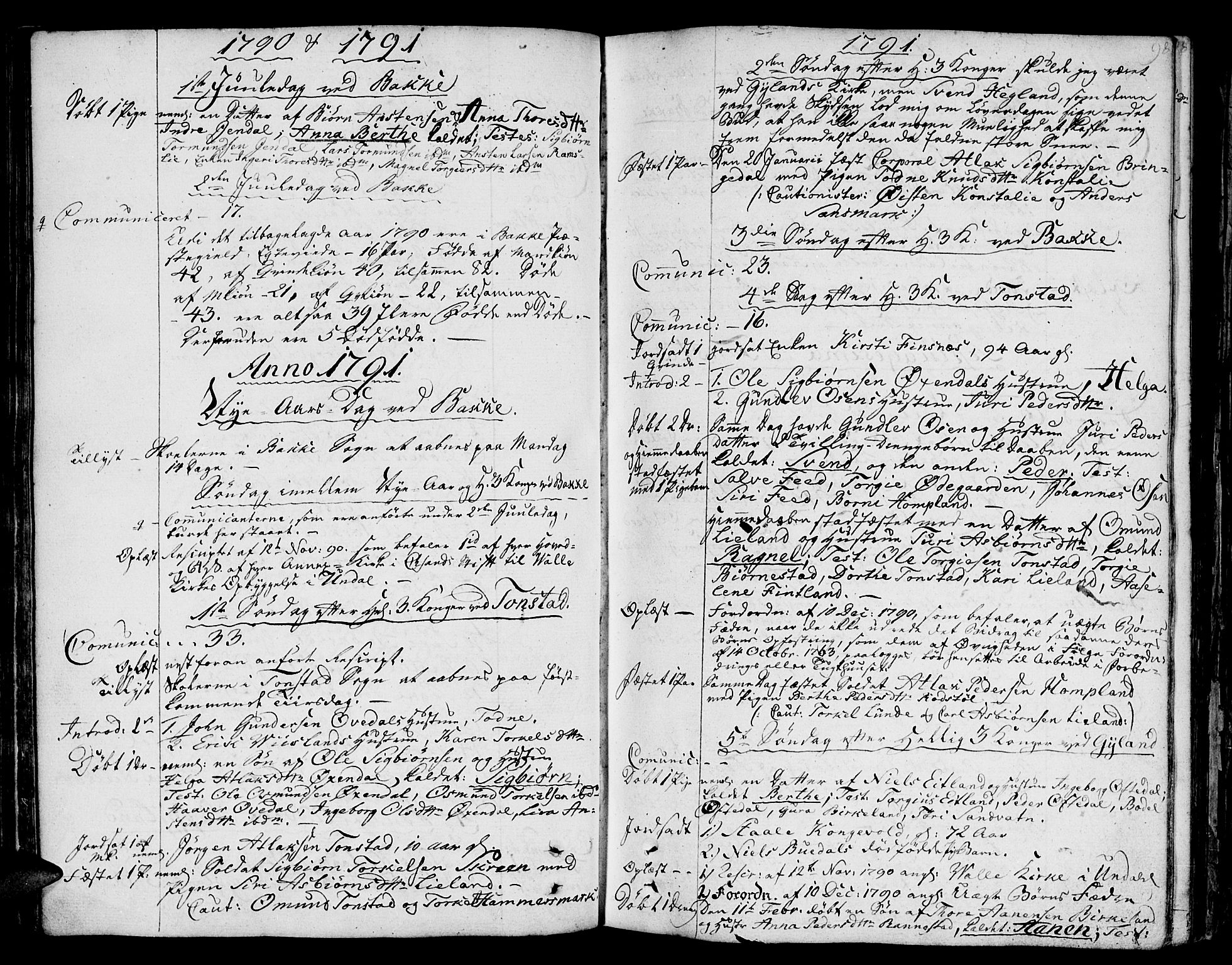 Bakke sokneprestkontor, SAK/1111-0002/F/Fa/Faa/L0002: Parish register (official) no. A 2, 1780-1816, p. 98