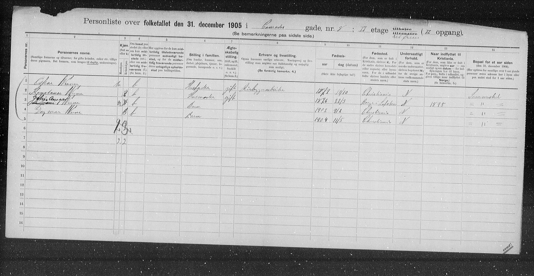 OBA, Municipal Census 1905 for Kristiania, 1905, p. 7060