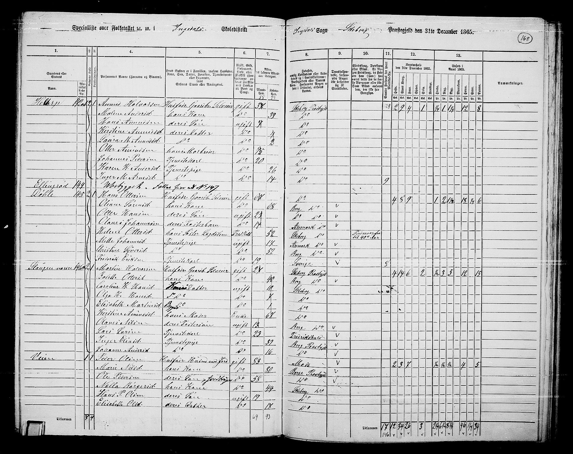 RA, 1865 census for Skjeberg, 1865, p. 154