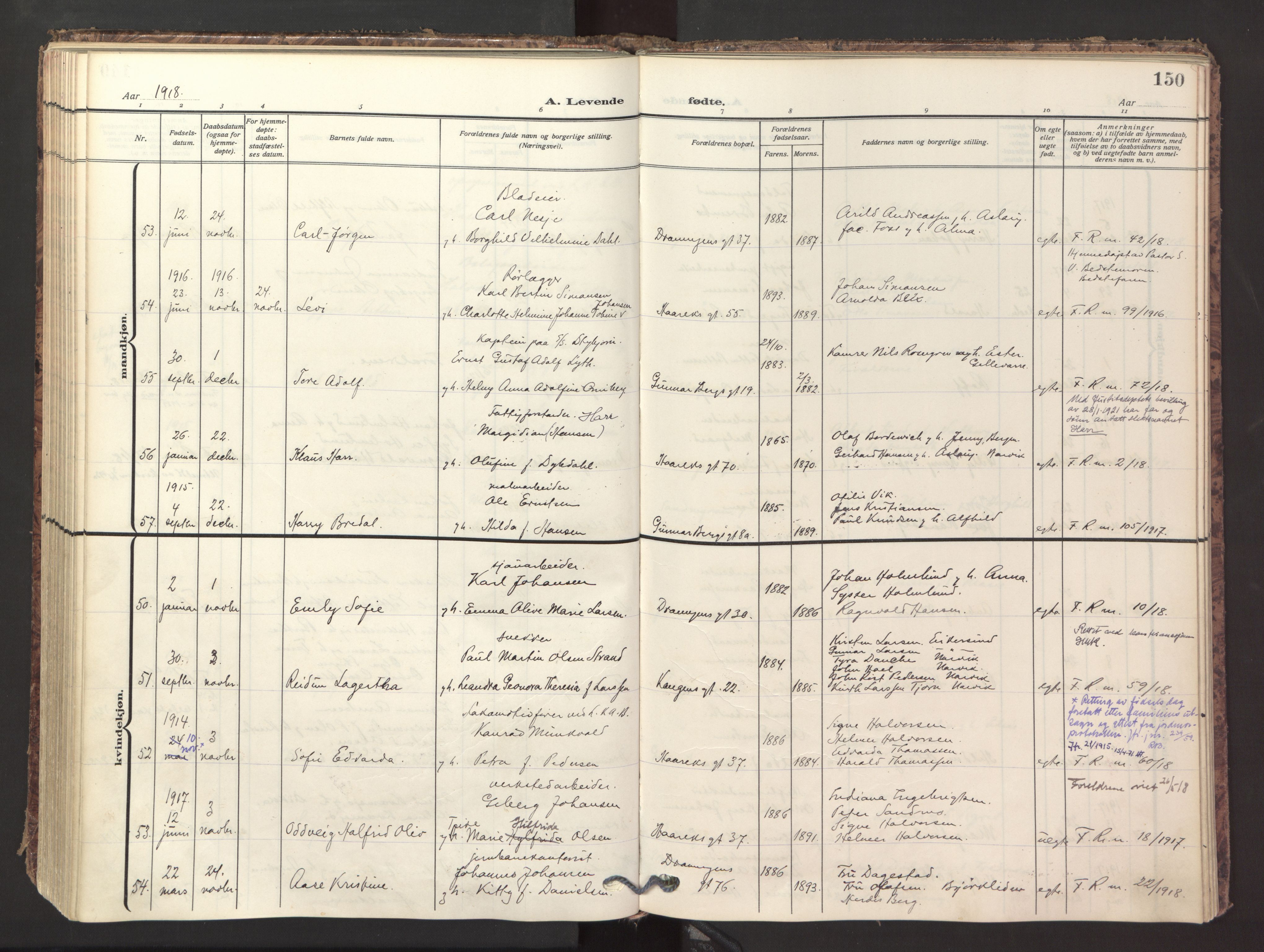 Ministerialprotokoller, klokkerbøker og fødselsregistre - Nordland, AV/SAT-A-1459/871/L1001: Parish register (official) no. 871A17, 1911-1921, p. 150