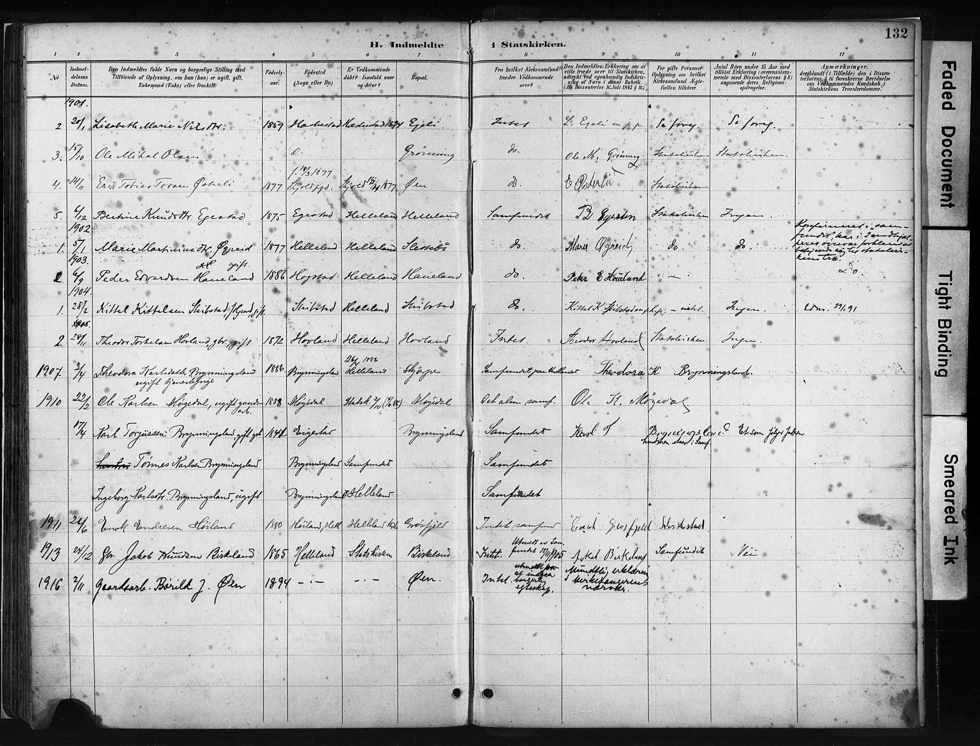 Helleland sokneprestkontor, SAST/A-101810: Parish register (official) no. A 8, 1887-1907, p. 132