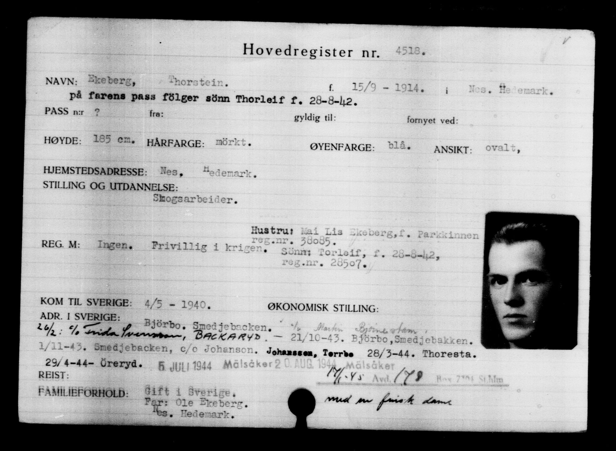 Utenriksstasjonene, Legasjonen i Stockholm, Flyktningkontoret, AV/RA-S-6753/V/Va/L0004: Kjesäterkartoteket, flyktninger med registreringsnr. 3496-6610, 1940-1945, p. 1225