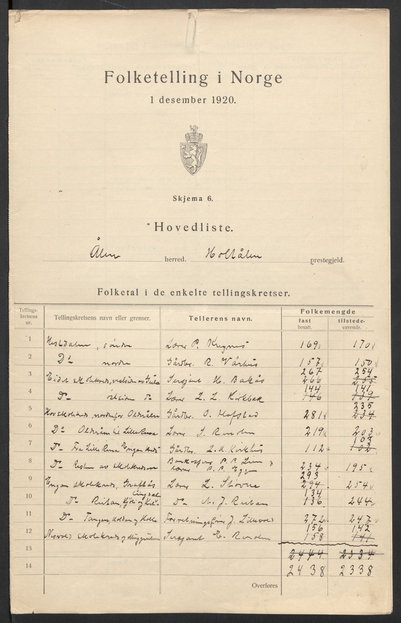 SAT, 1920 census for Ålen, 1920, p. 3