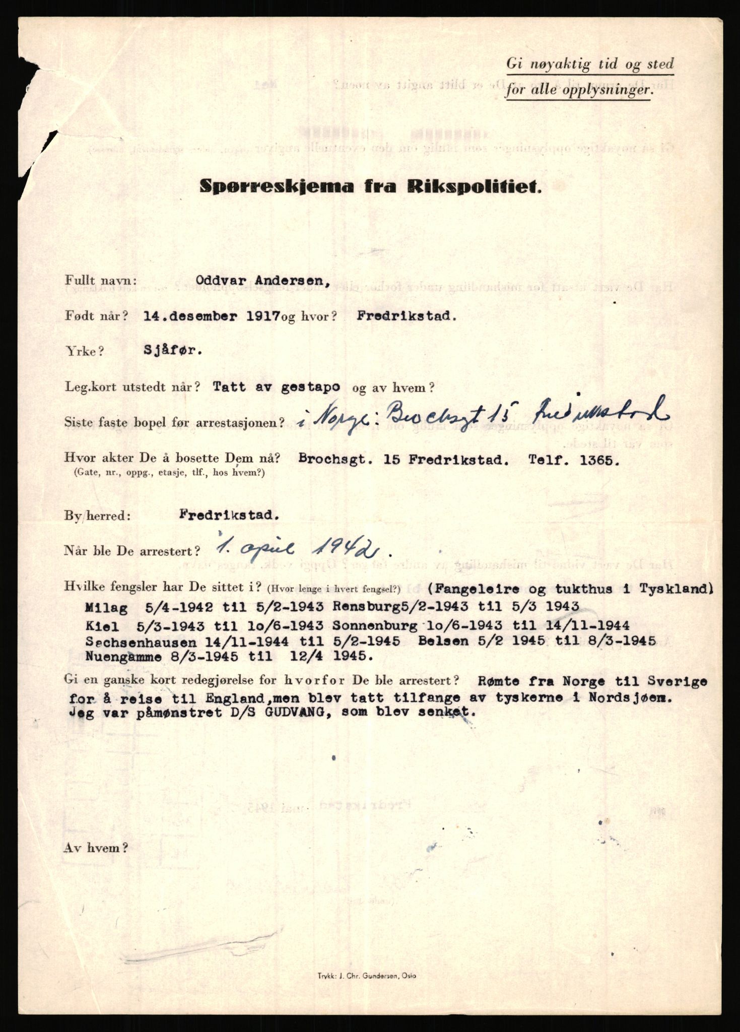 Rikspolitisjefen, AV/RA-S-1560/L/L0001: Abelseth, Rudolf - Berentsen, Odd, 1940-1945, p. 501