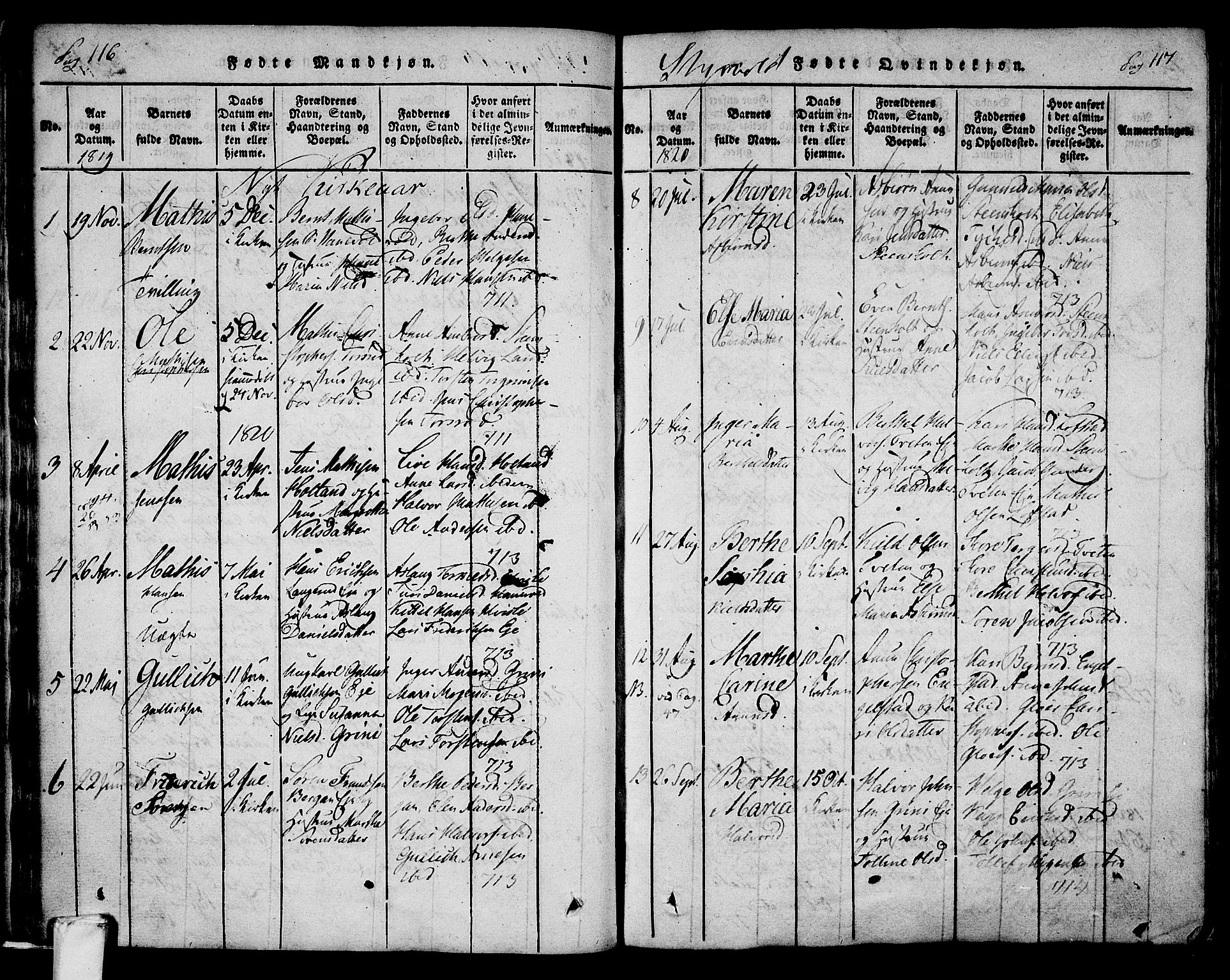 Lardal kirkebøker, AV/SAKO-A-350/F/Fa/L0005: Parish register (official) no. I 5, 1814-1835, p. 116-117