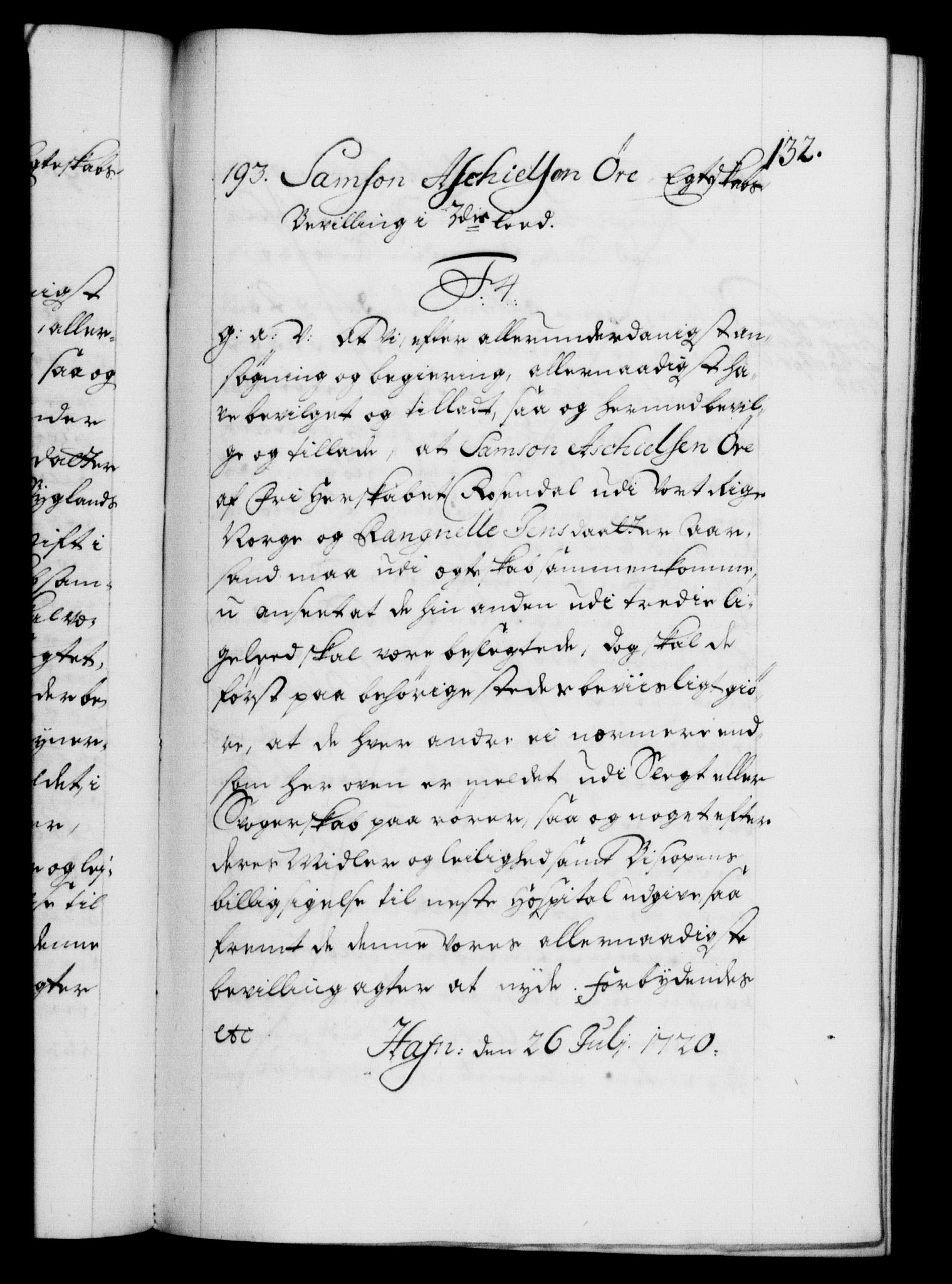 Danske Kanselli 1572-1799, AV/RA-EA-3023/F/Fc/Fca/Fcaa/L0023: Norske registre, 1720-1722, p. 132a