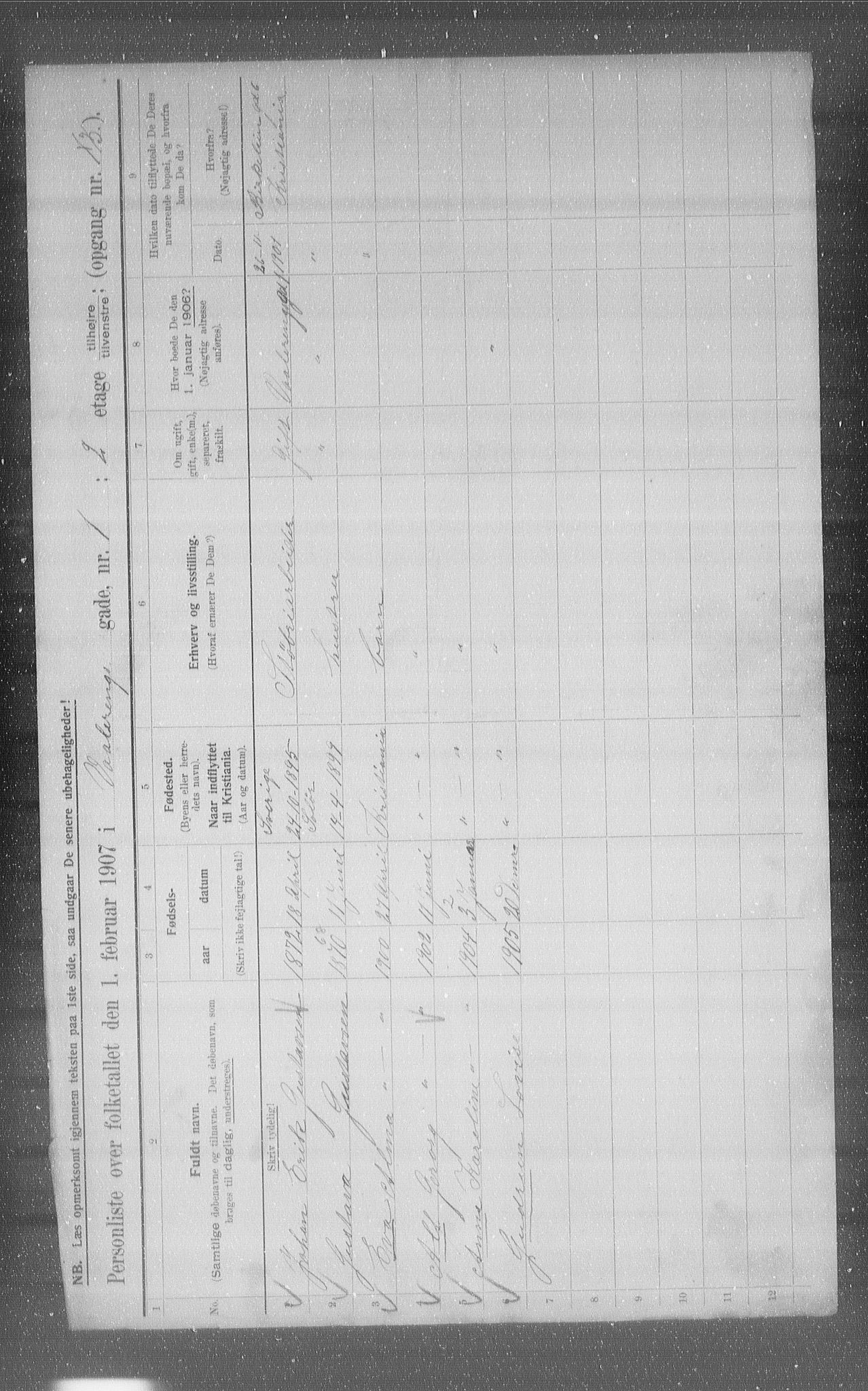 OBA, Municipal Census 1907 for Kristiania, 1907, p. 63824