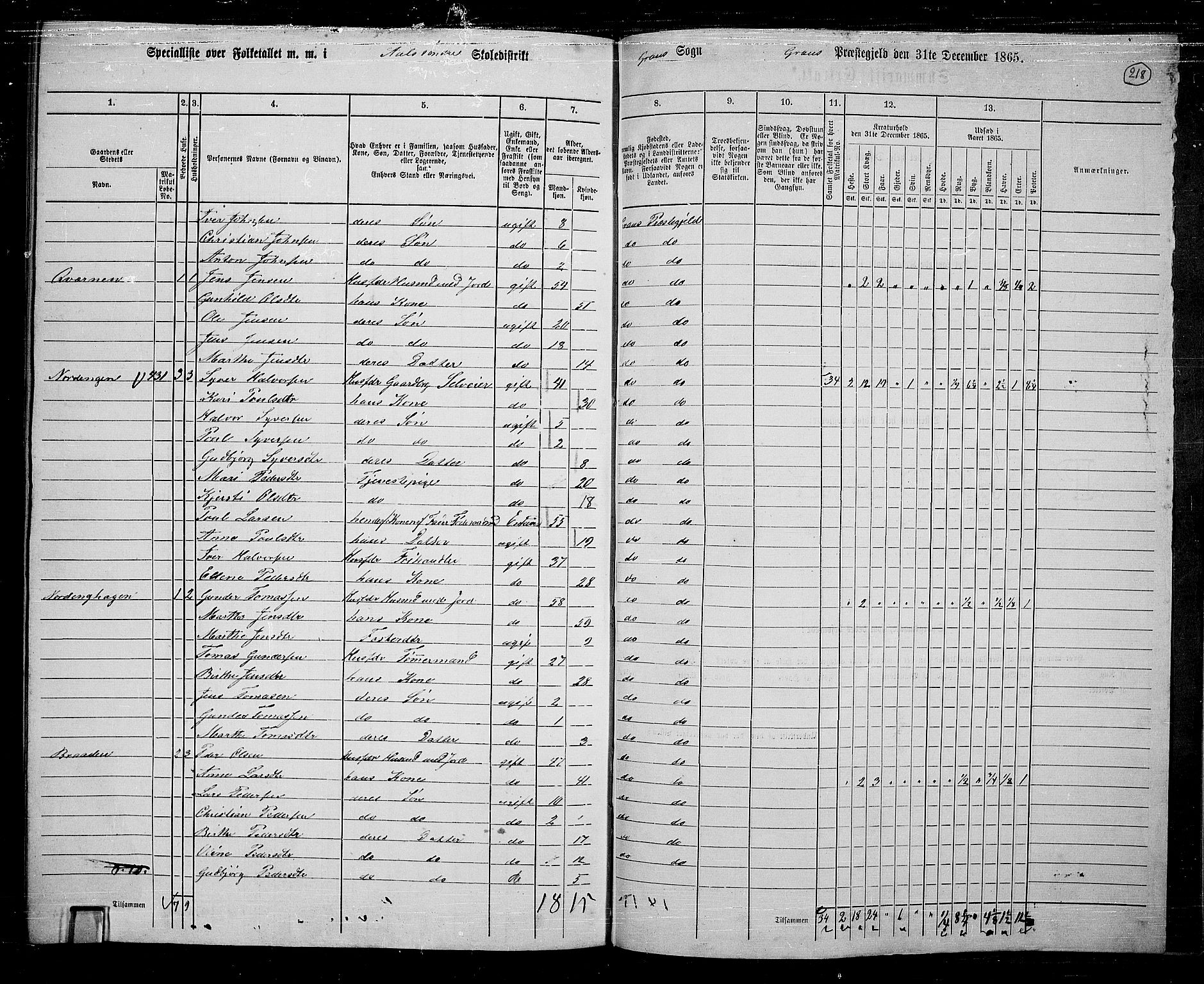 RA, 1865 census for Gran, 1865, p. 392