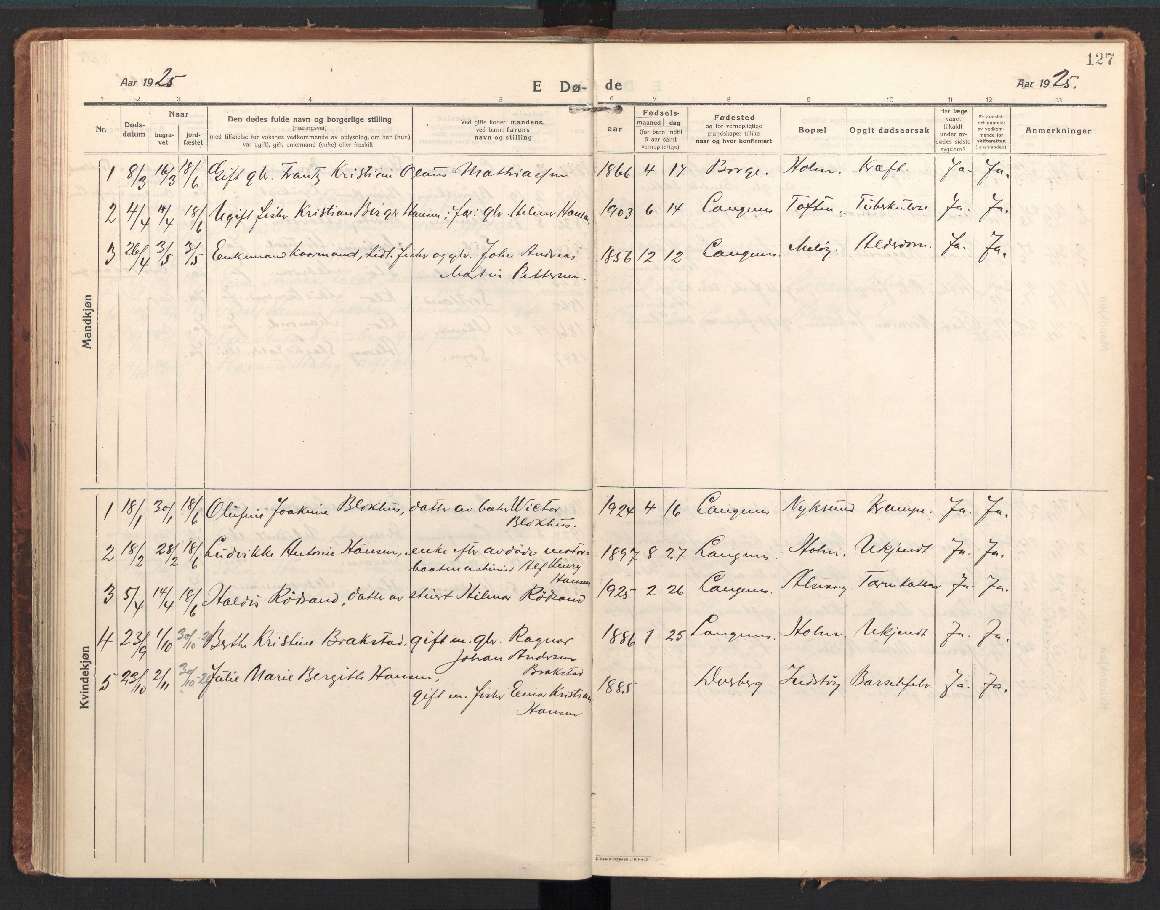 Ministerialprotokoller, klokkerbøker og fødselsregistre - Nordland, AV/SAT-A-1459/894/L1357: Parish register (official) no. 894A03, 1913-1934, p. 127