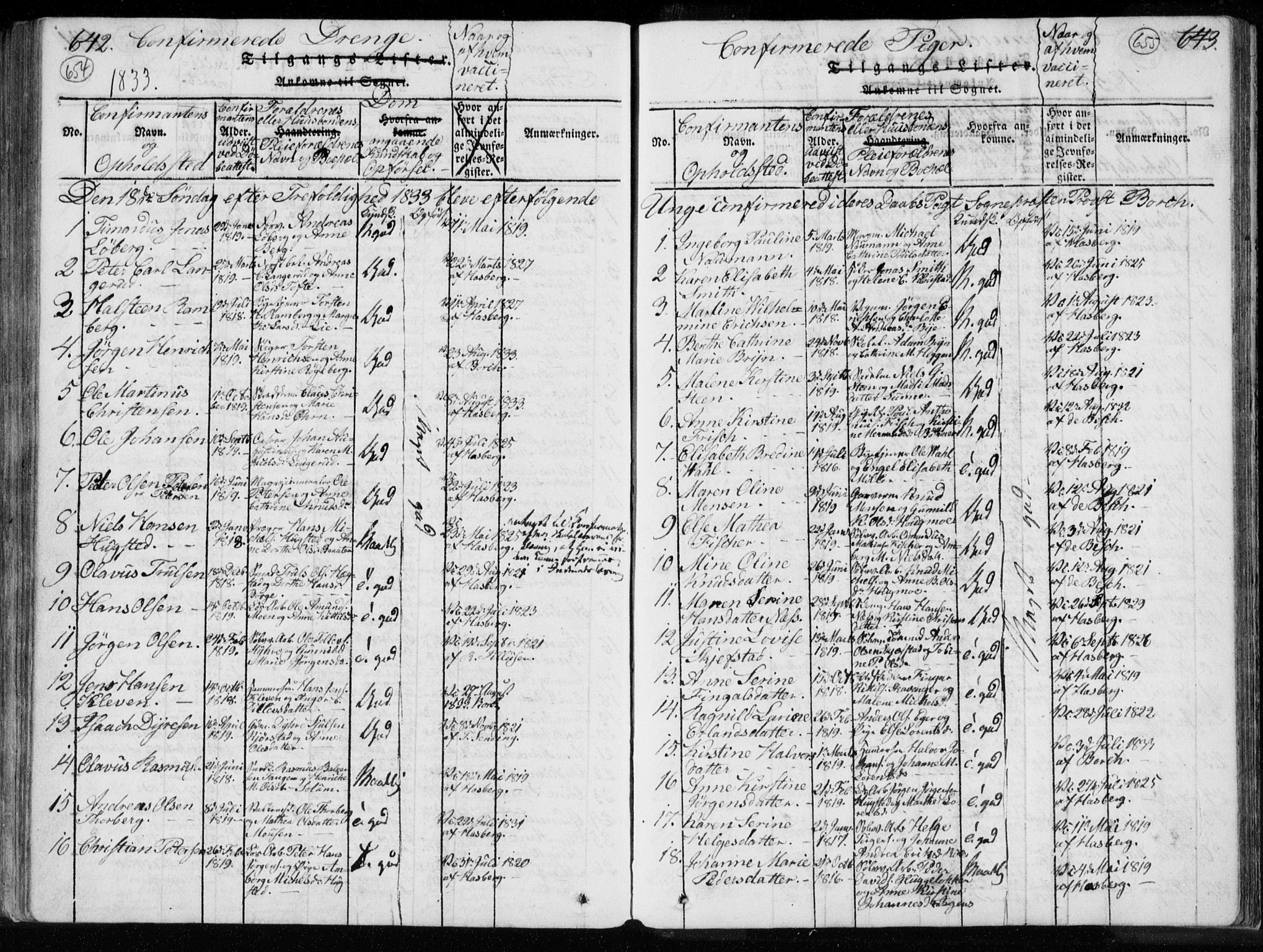 Kongsberg kirkebøker, SAKO/A-22/F/Fa/L0008: Parish register (official) no. I 8, 1816-1839, p. 654-655