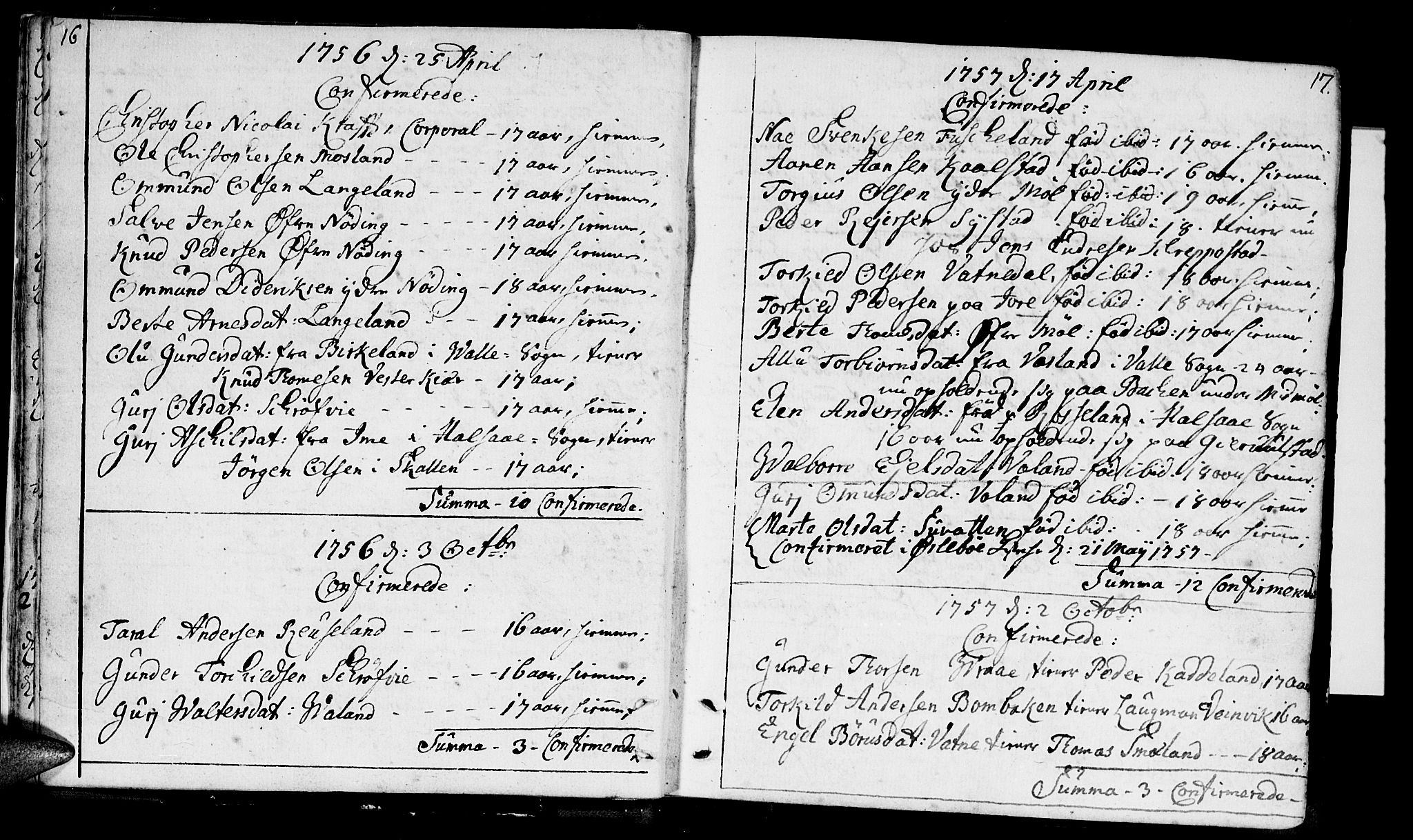 Holum sokneprestkontor, SAK/1111-0022/F/Fa/Faa/L0002: Parish register (official) no. A 2, 1756-1780, p. 16-17