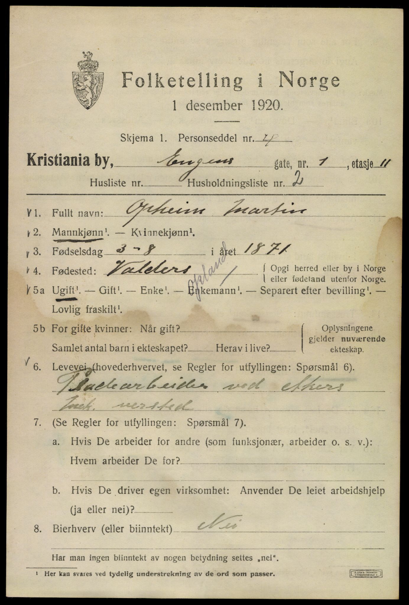 SAO, 1920 census for Kristiania, 1920, p. 218363