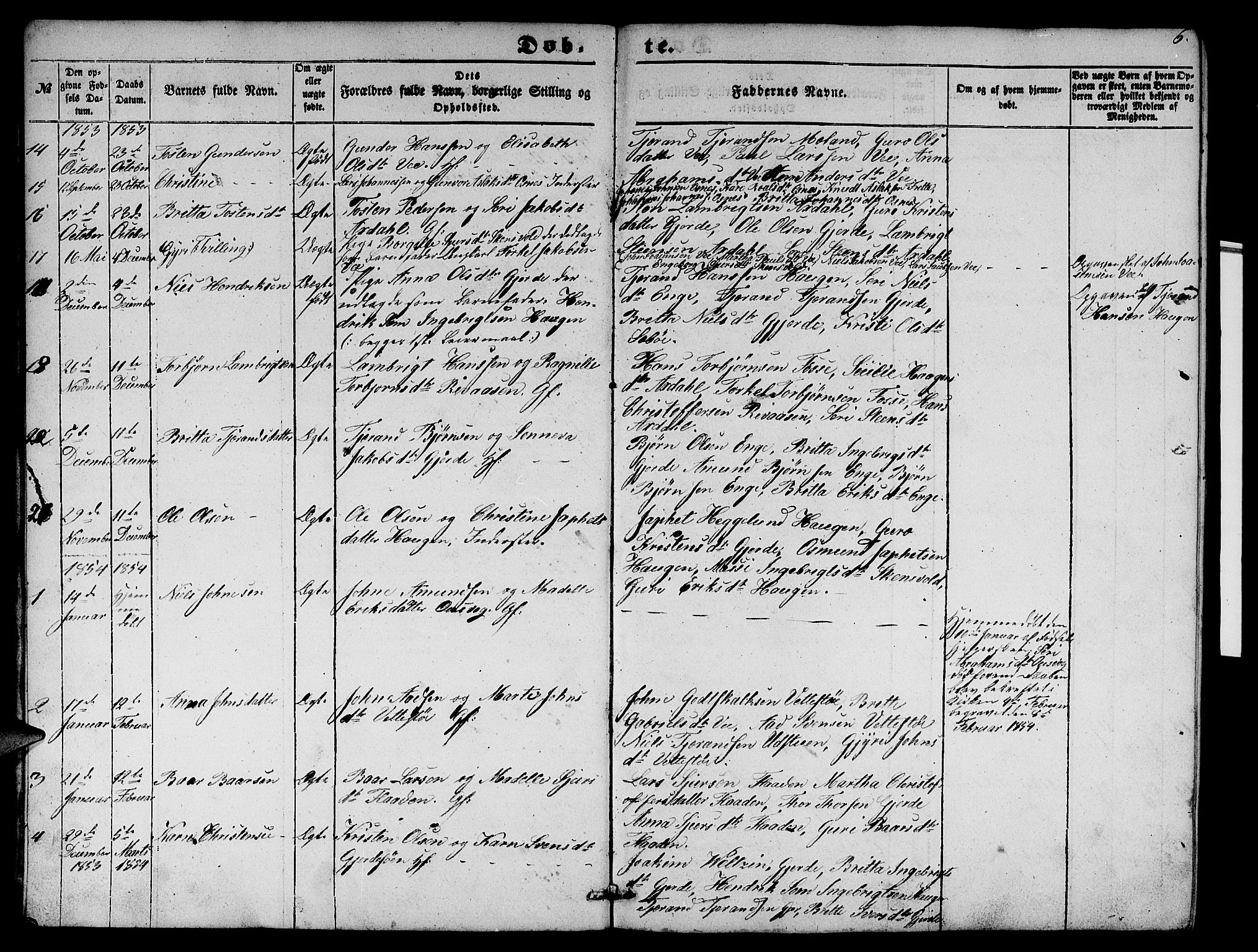 Etne sokneprestembete, SAB/A-75001/H/Hab: Parish register (copy) no. B 2, 1851-1866, p. 6