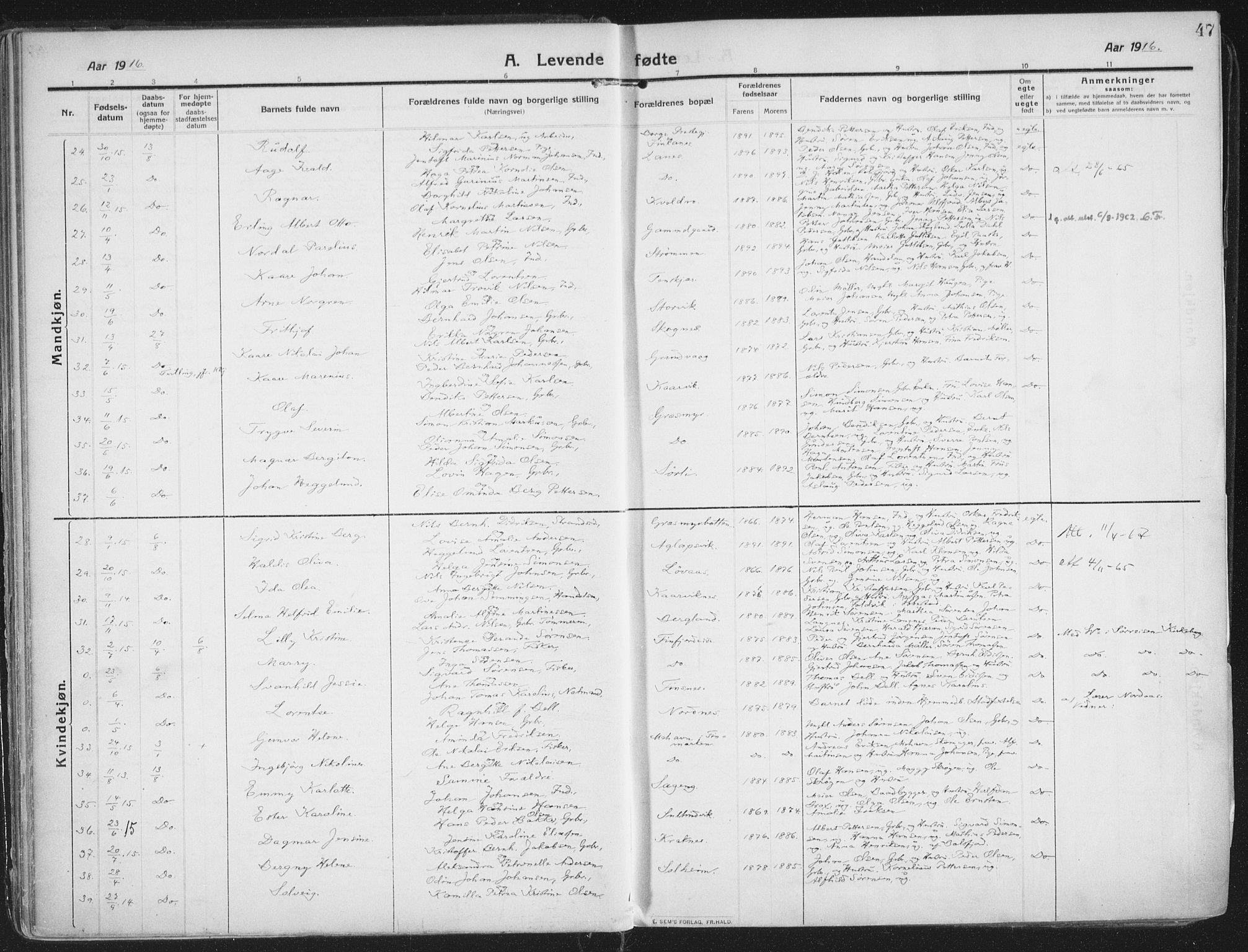 Lenvik sokneprestembete, SATØ/S-1310/H/Ha/Haa/L0016kirke: Parish register (official) no. 16, 1910-1924, p. 47