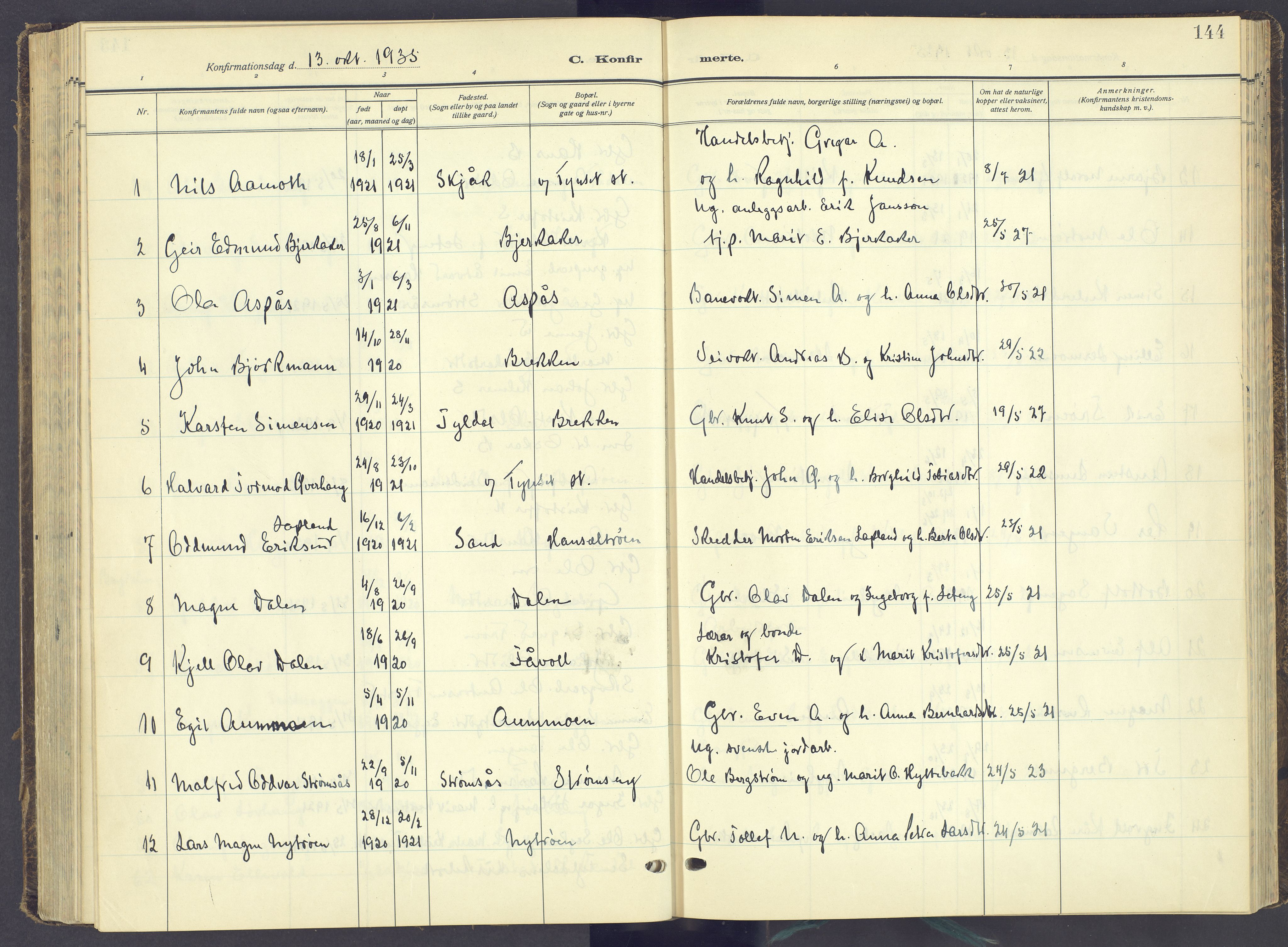 Tynset prestekontor, AV/SAH-PREST-058/H/Ha/Haa/L0027: Parish register (official) no. 27, 1930-1944, p. 144