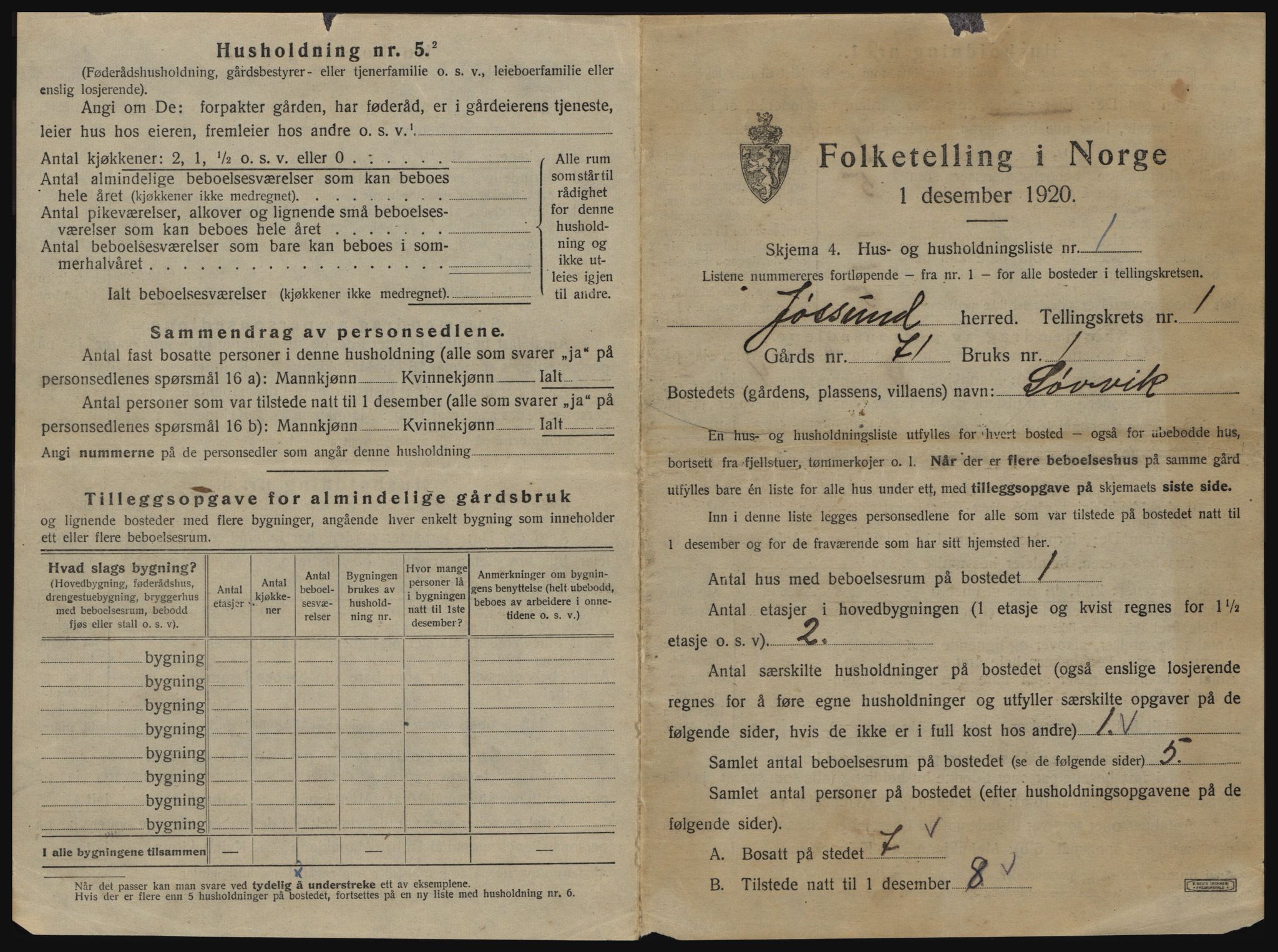 SAT, 1920 census for Jøssund, 1920, p. 30