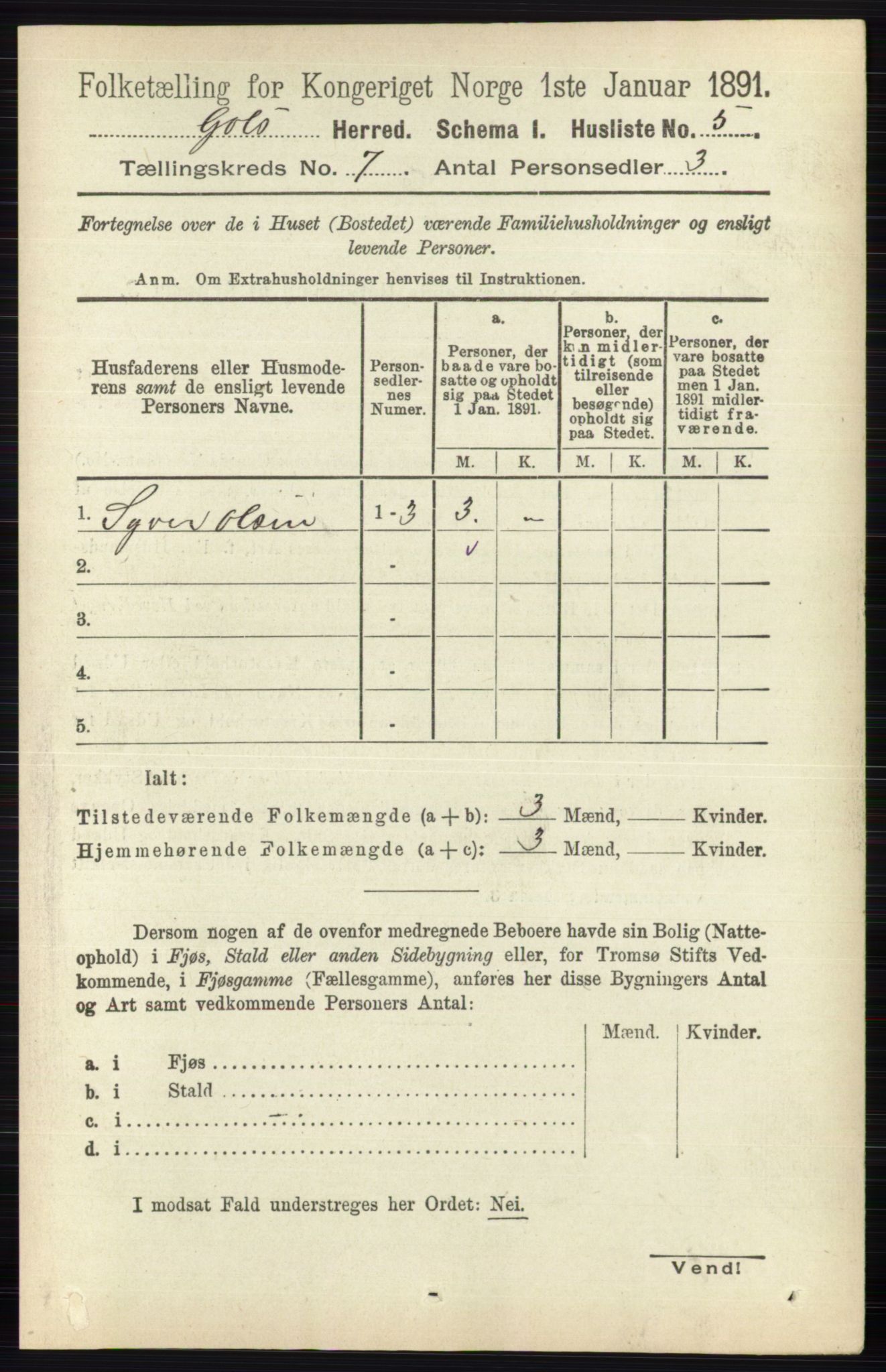 RA, 1891 census for 0617 Gol og Hemsedal, 1891, p. 2776