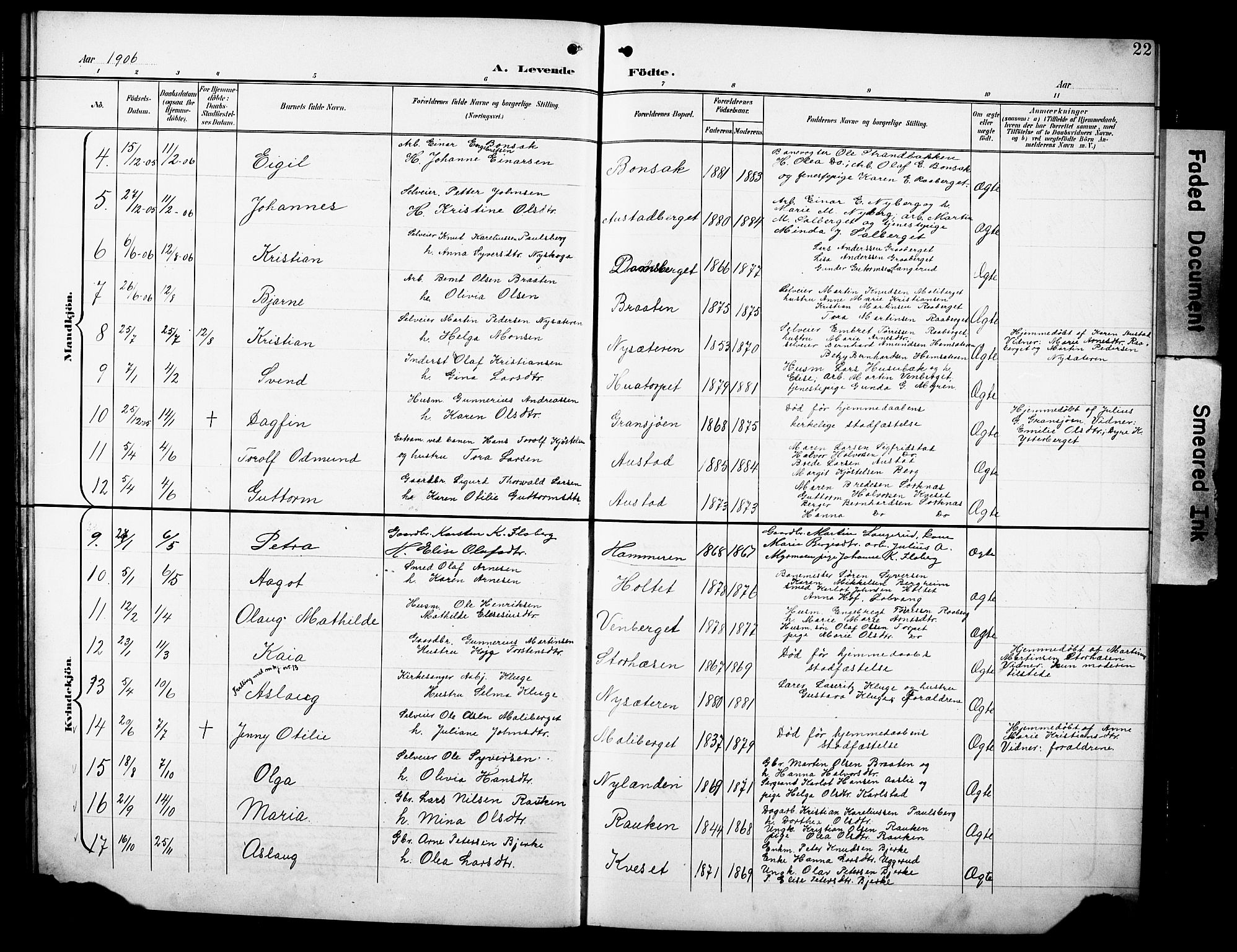 Hof prestekontor, SAH/PREST-038/H/Ha/Hab/L0005: Parish register (copy) no. 5, 1899-1916, p. 22