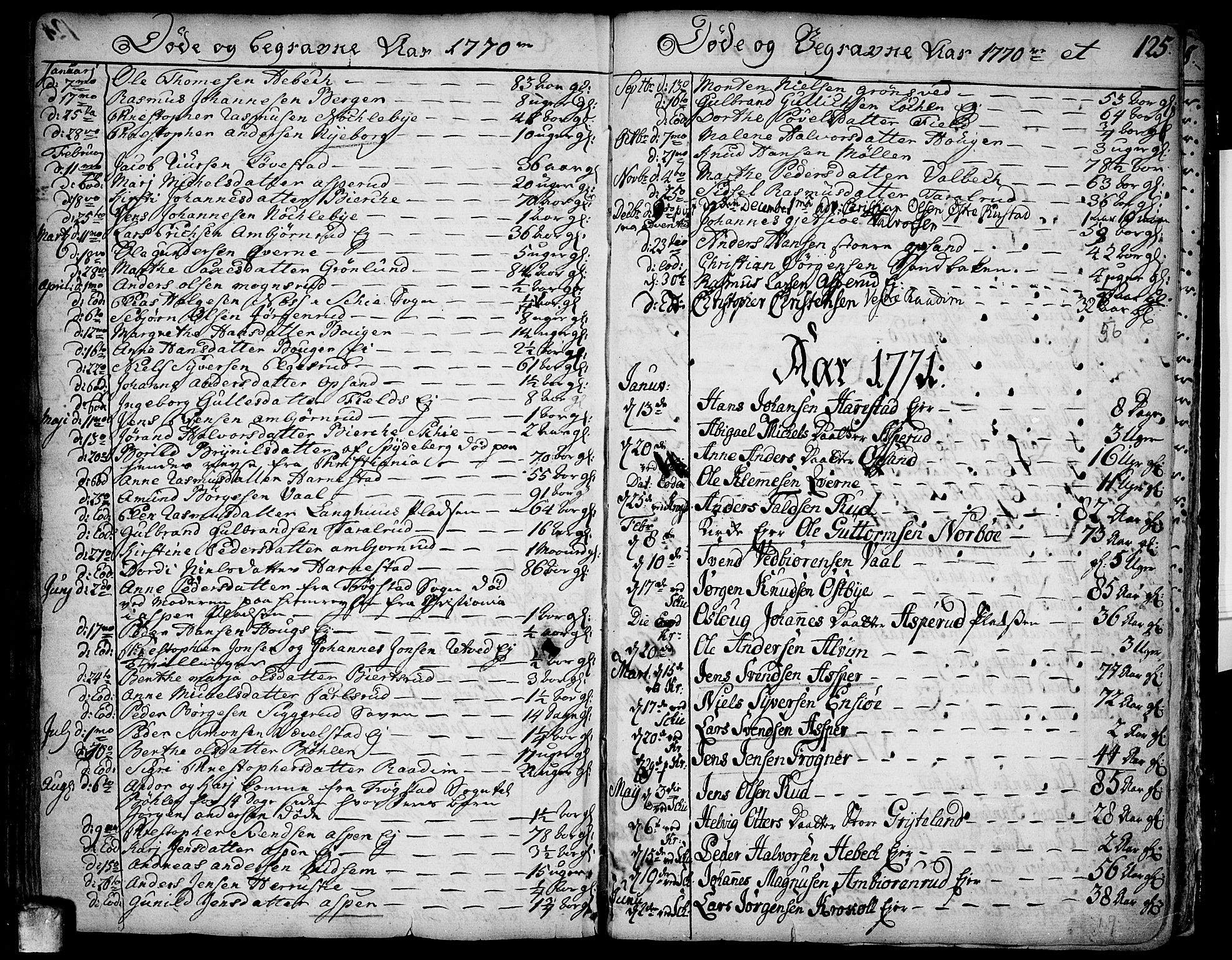 Kråkstad prestekontor Kirkebøker, SAO/A-10125a/F/Fa/L0001: Parish register (official) no. I 1, 1736-1785, p. 125