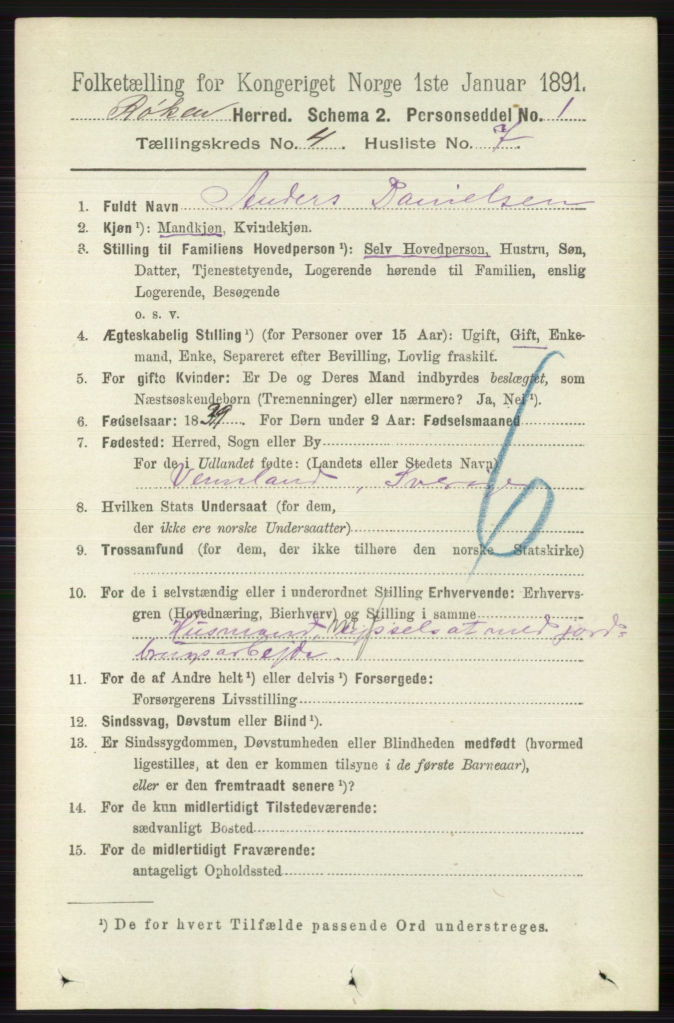 RA, 1891 census for 0627 Røyken, 1891, p. 1901
