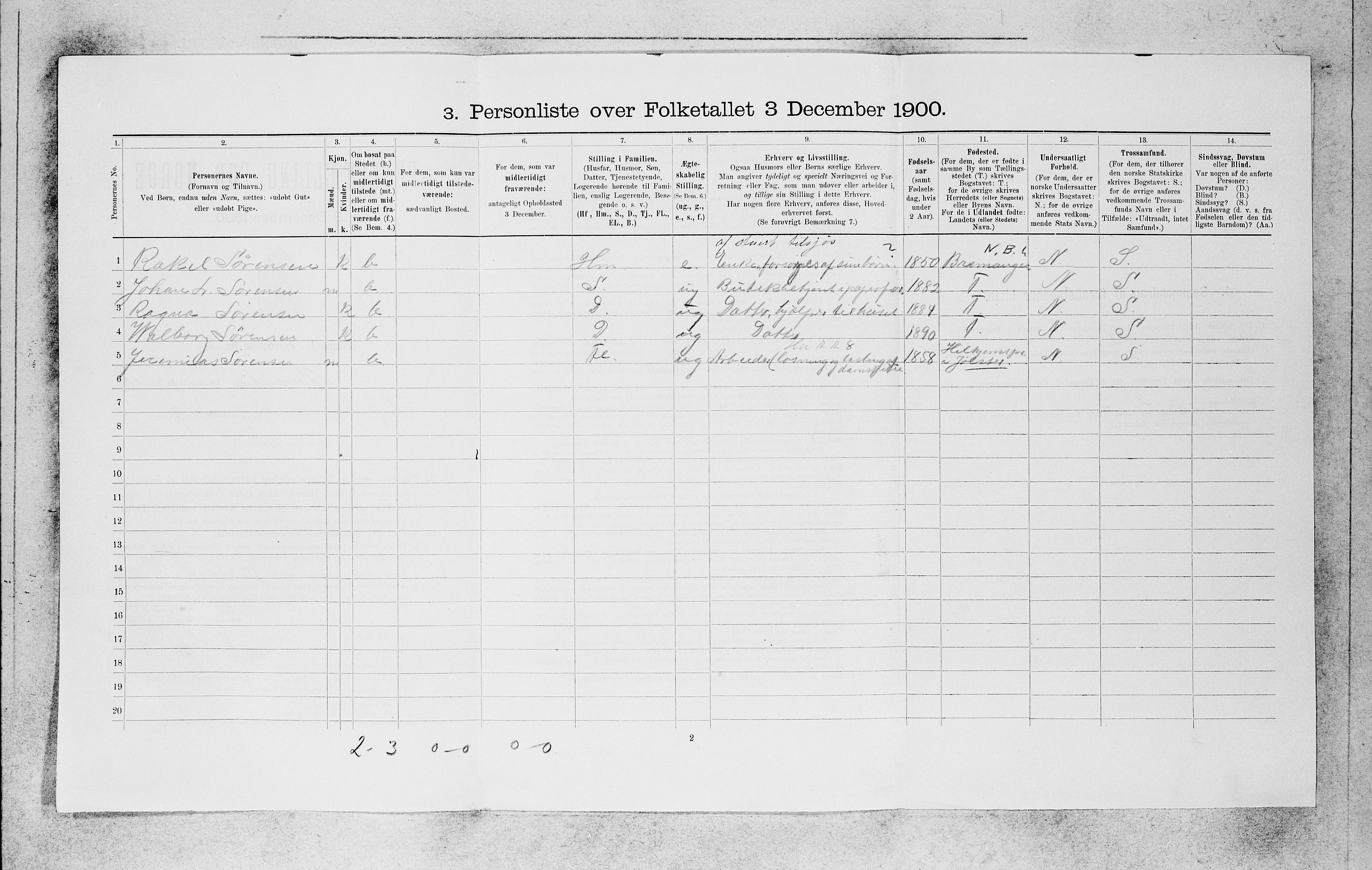 SAB, 1900 census for Bergen, 1900, p. 1938