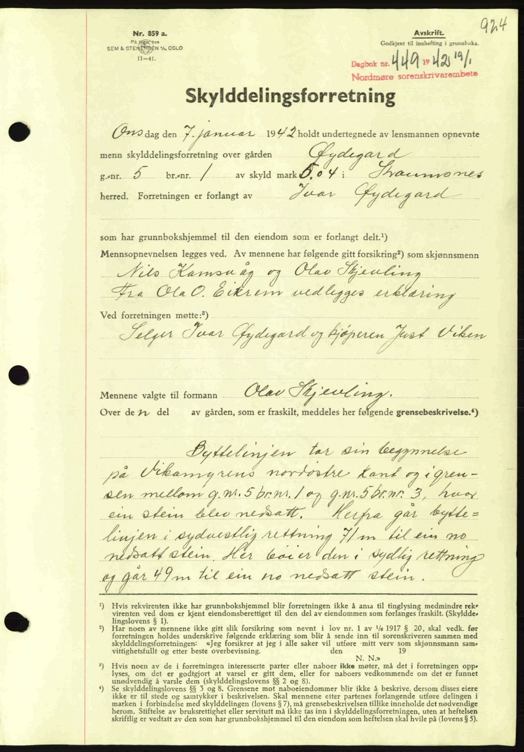 Nordmøre sorenskriveri, AV/SAT-A-4132/1/2/2Ca: Mortgage book no. A91, 1941-1942, Diary no: : 449/1942