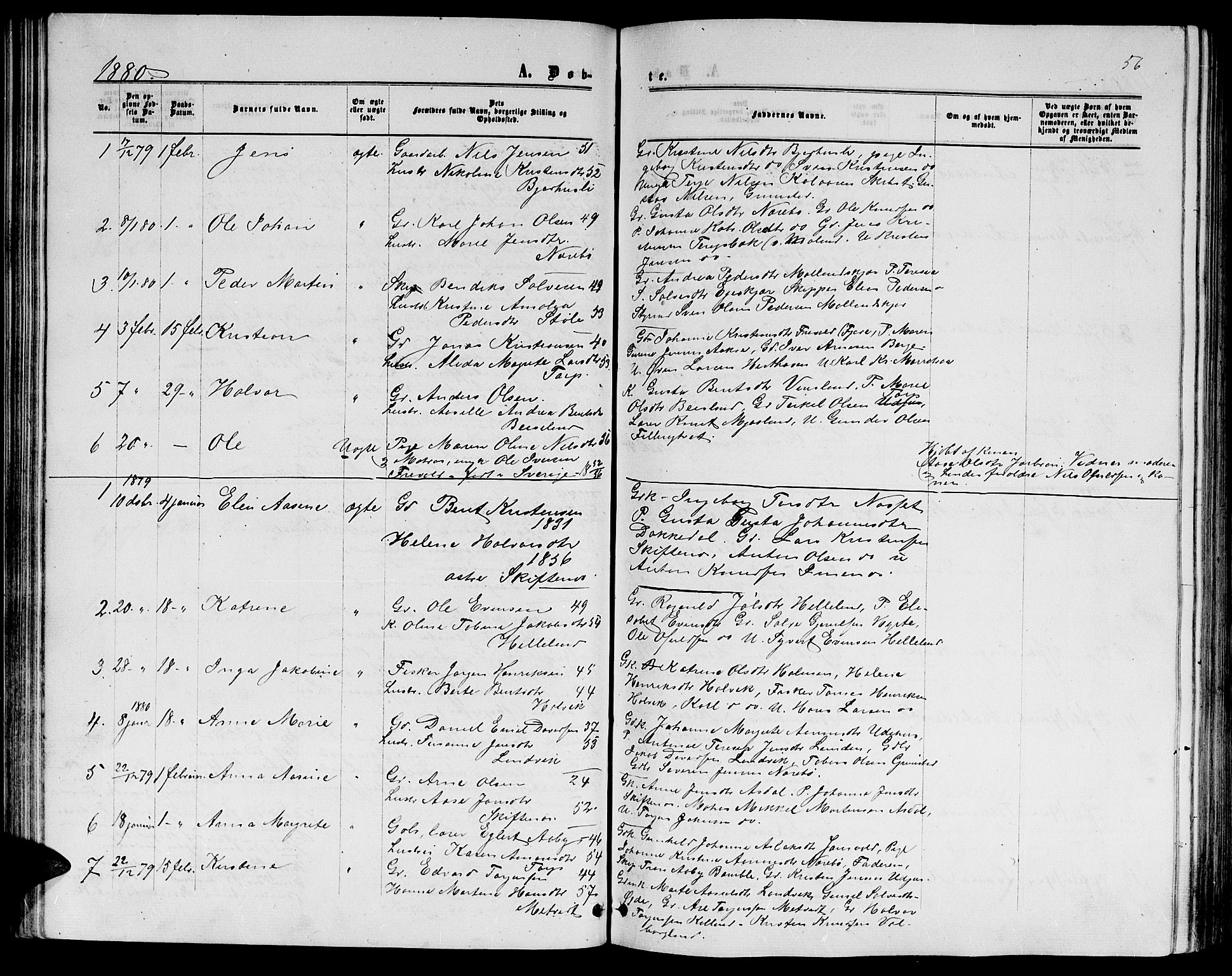 Hommedal sokneprestkontor, SAK/1111-0023/F/Fb/Fbb/L0006: Parish register (copy) no. B 6, 1869-1884, p. 56
