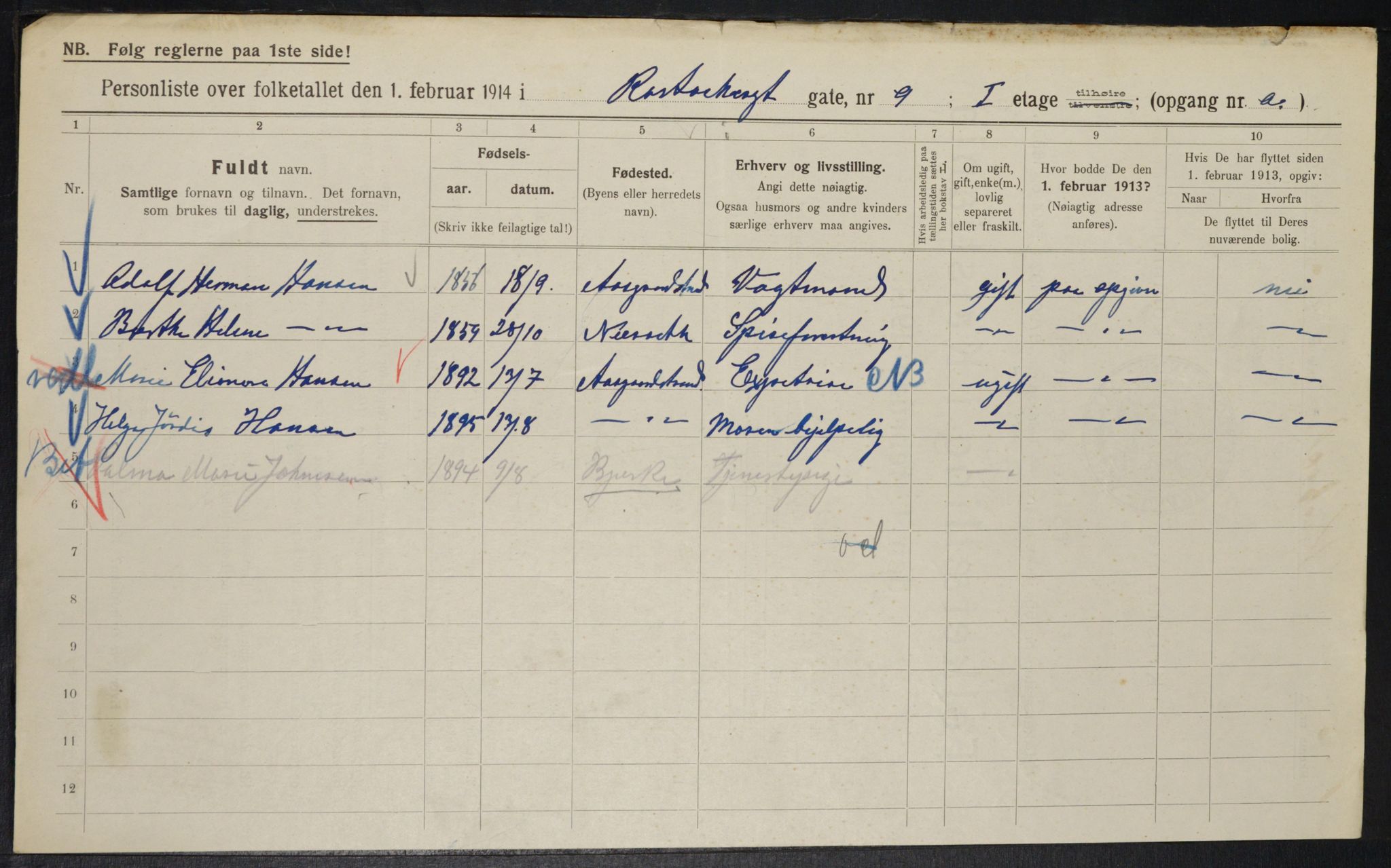 OBA, Municipal Census 1914 for Kristiania, 1914, p. 84485