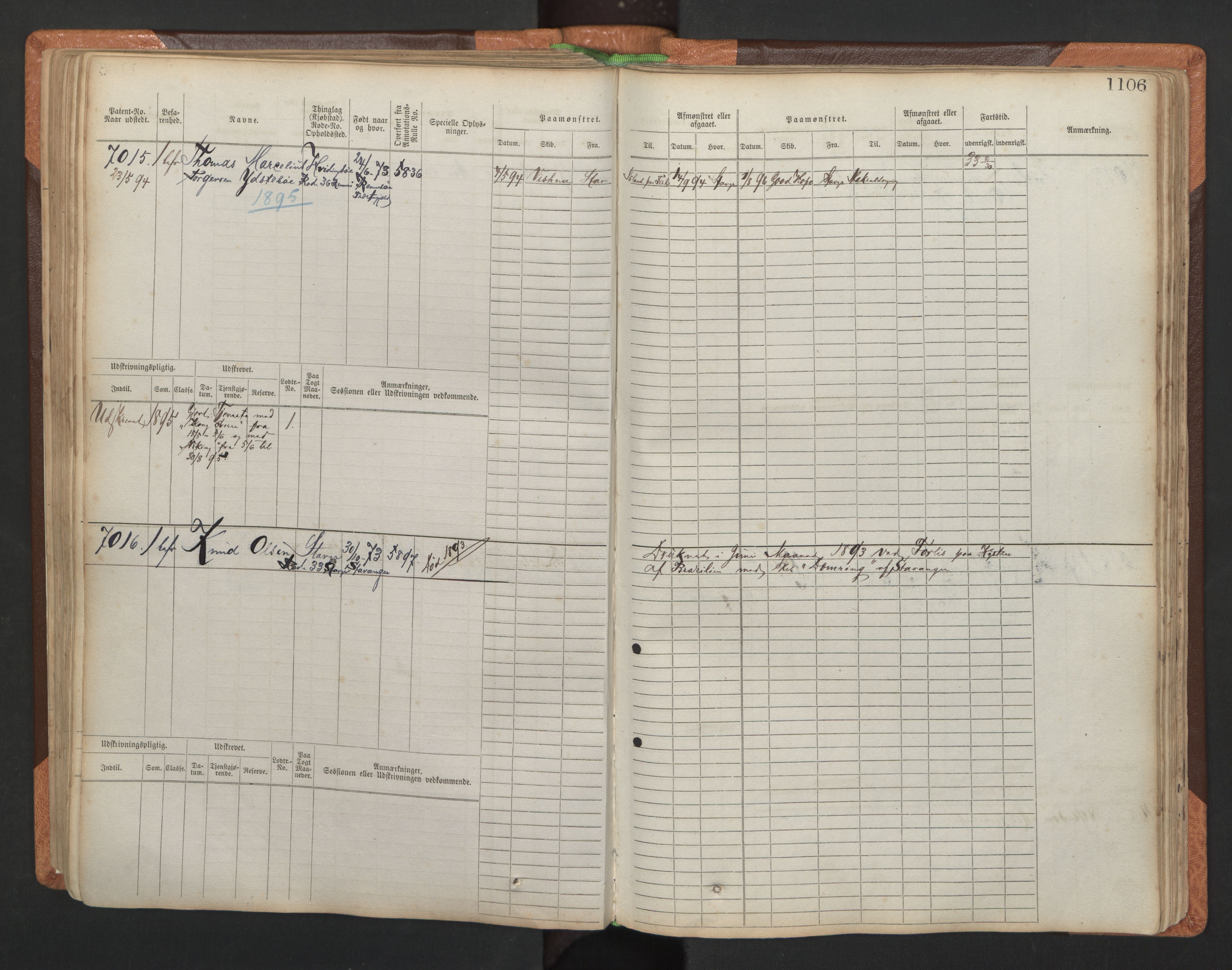 Stavanger sjømannskontor, AV/SAST-A-102006/F/Fb/Fbb/L0011: Sjøfartshovedrulle, patentnr. 6607-7206 (del 2), 1887-1896, p. 209