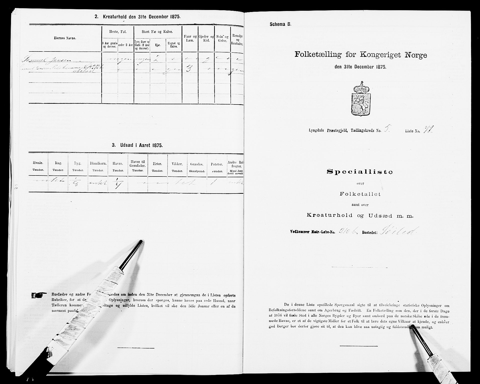 SAK, 1875 census for 1032P Lyngdal, 1875, p. 961