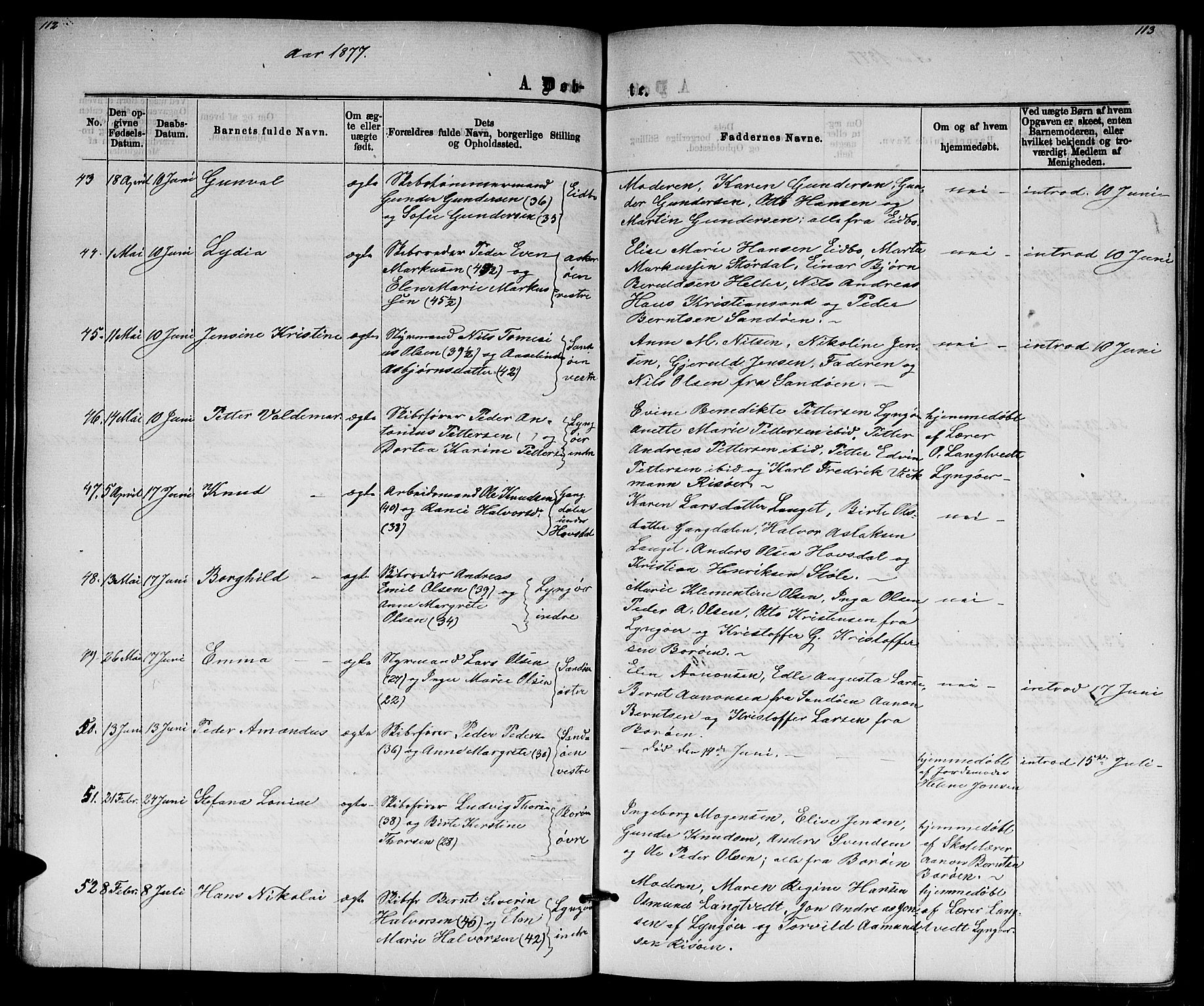 Dypvåg sokneprestkontor, SAK/1111-0007/F/Fb/Fba/L0012: Parish register (copy) no. B 12, 1872-1886, p. 112-113