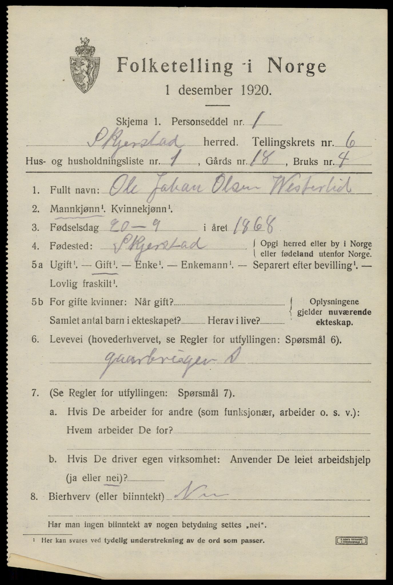 SAT, 1920 census for Skjerstad, 1920, p. 2149