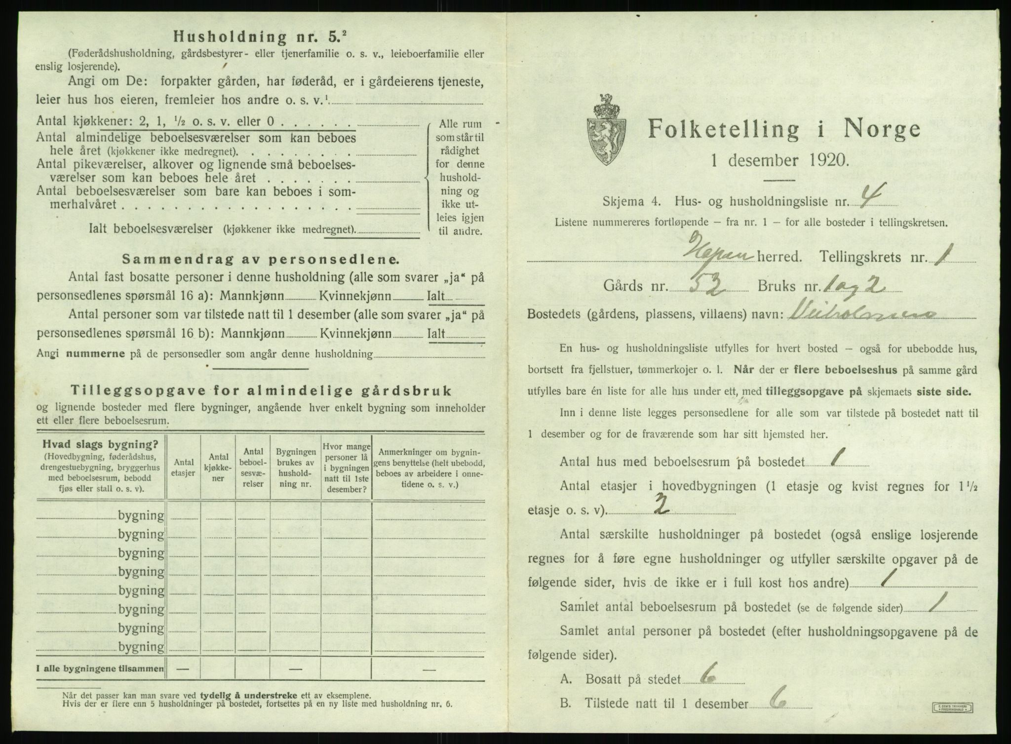 SAT, 1920 census for Hopen, 1920, p. 32