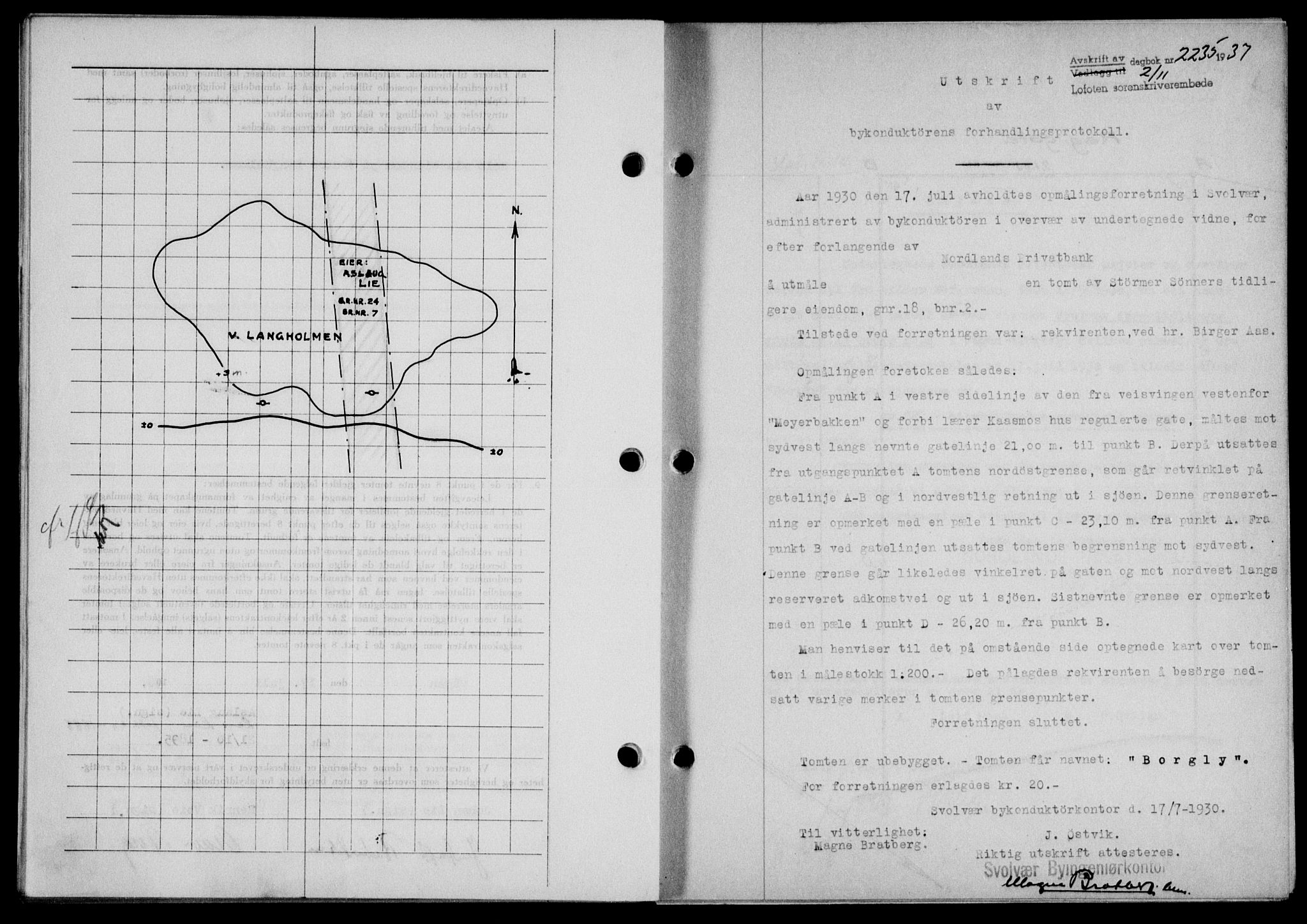 Lofoten sorenskriveri, SAT/A-0017/1/2/2C/L0003a: Mortgage book no. 3a, 1937-1938, Diary no: : 2235/1937