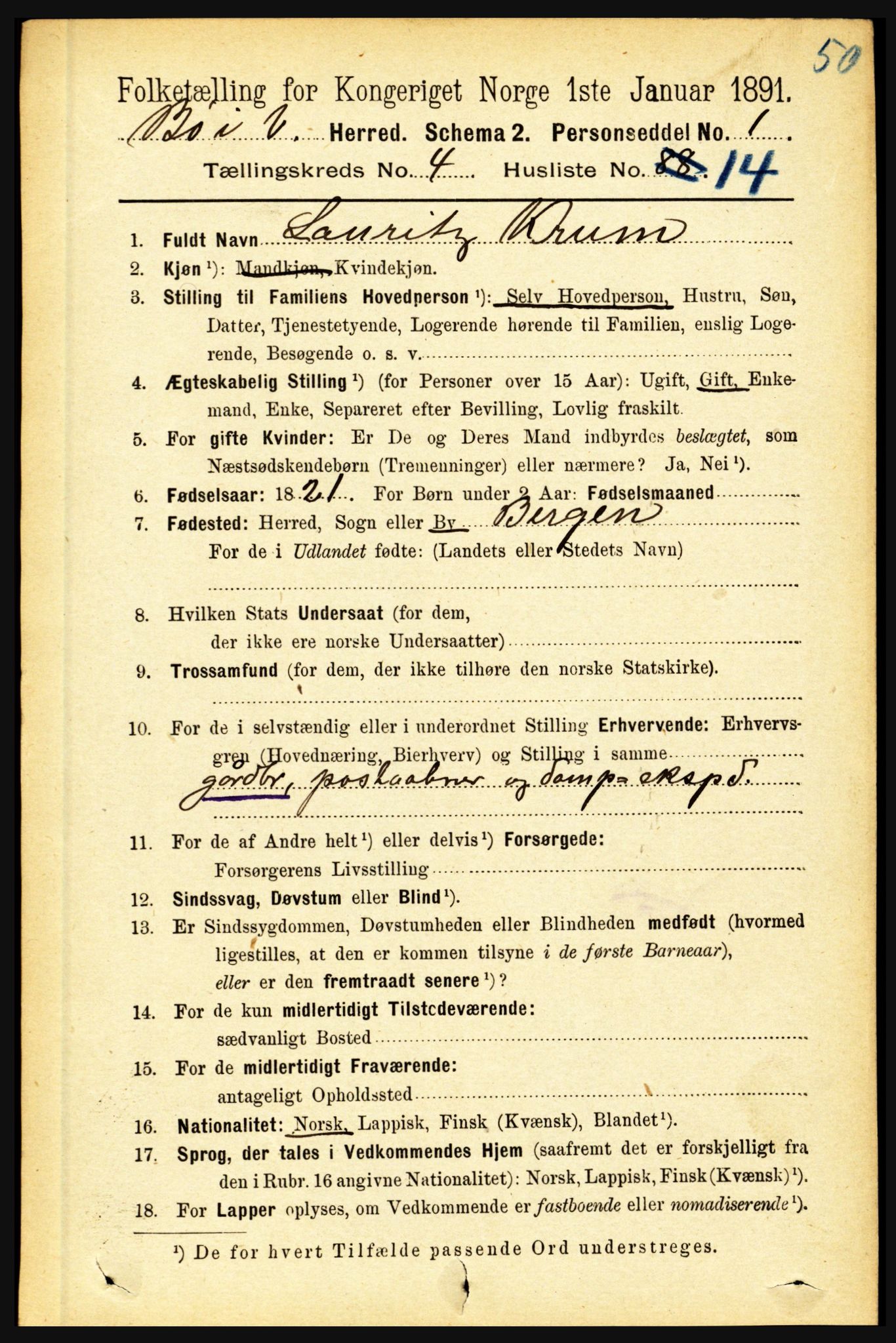RA, 1891 census for 1867 Bø, 1891, p. 1486