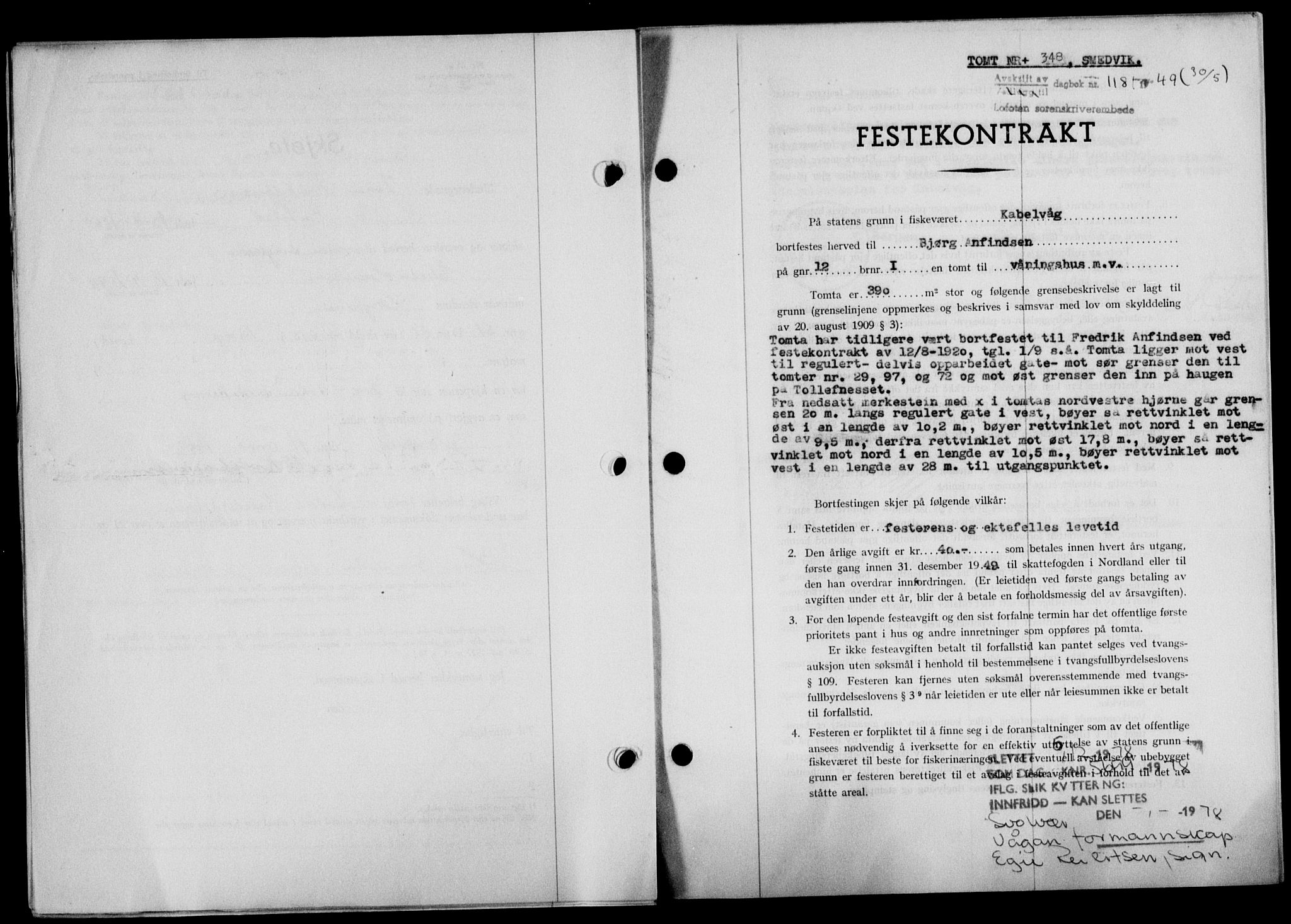 Lofoten sorenskriveri, SAT/A-0017/1/2/2C/L0020a: Mortgage book no. 20a, 1948-1949, Diary no: : 1181/1949