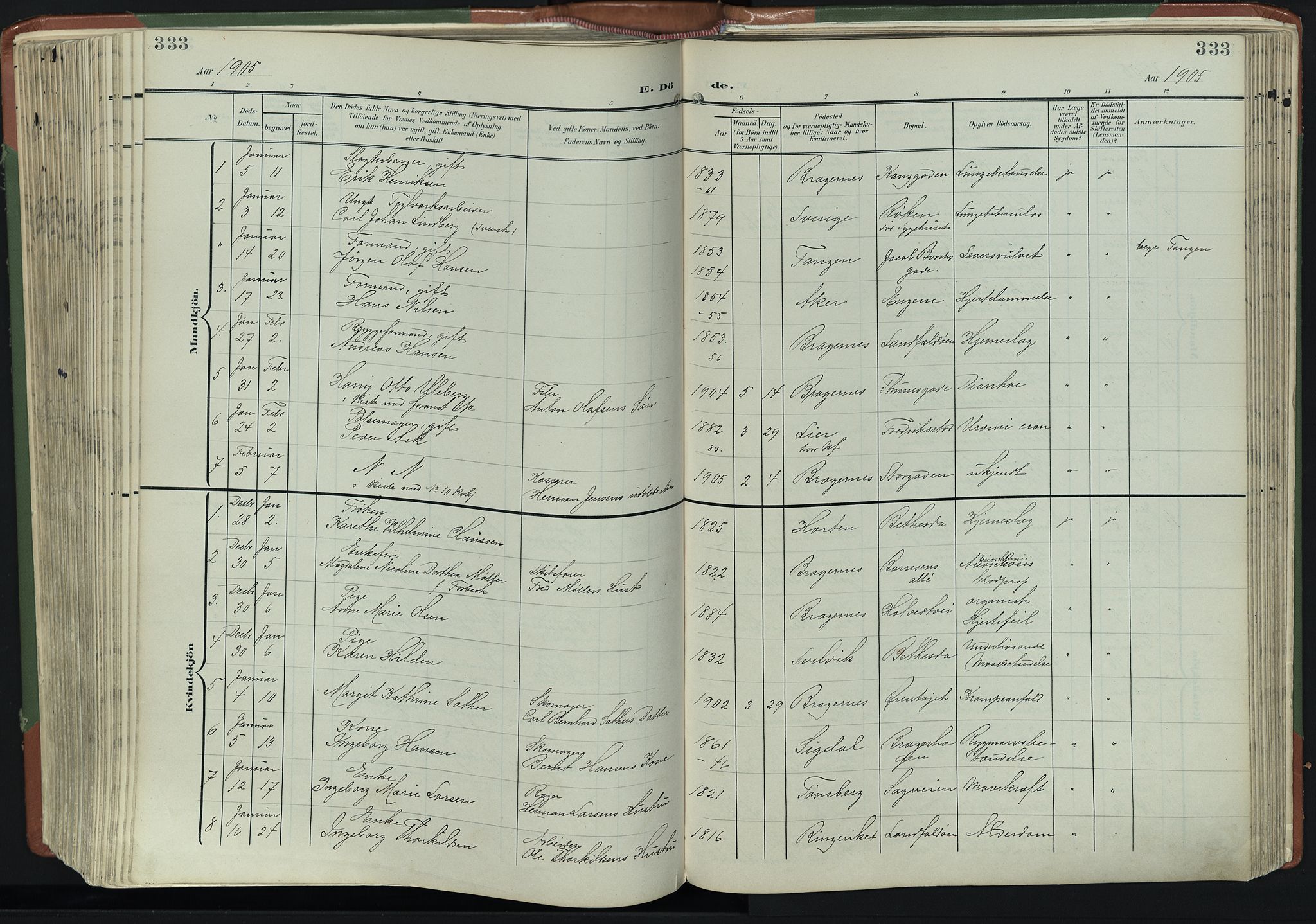 Bragernes kirkebøker, SAKO/A-6/F/Fb/L0009: Parish register (official) no. II 9, 1902-1911, p. 333