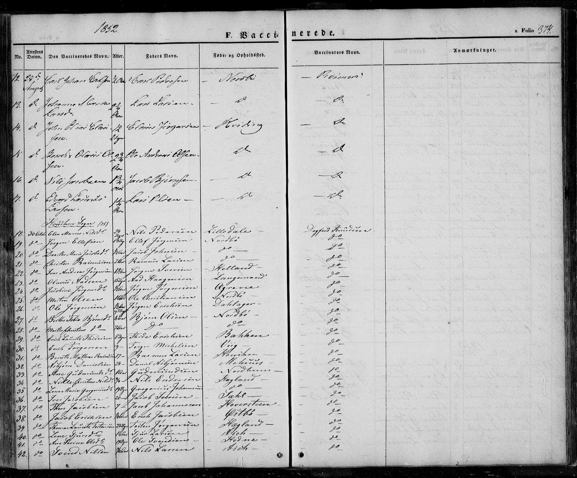 Rennesøy sokneprestkontor, AV/SAST-A -101827/H/Ha/Haa/L0005: Parish register (official) no. A 5, 1838-1859, p. 374